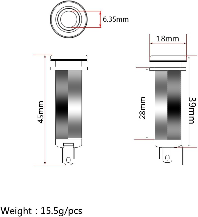 Alnicov Stereo Copper Guitar Bass Barrel Jack Cylinder Input/Output Jacks 4 Pins Gold image number 5