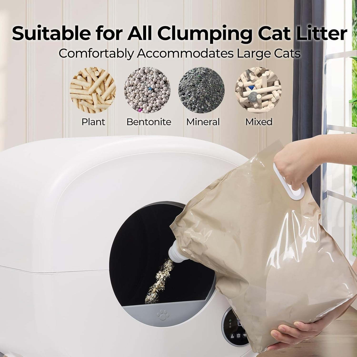 Pro Self Cleaning Litter Box - Automatic Cat Litter Box, 76L Interior & 13L Rubbish Bin, APP Control/Safety Protection/Efficient Cleaning/Odor Lock Design/Quiet Operation with 2 Trash Bags and Mat image number 2