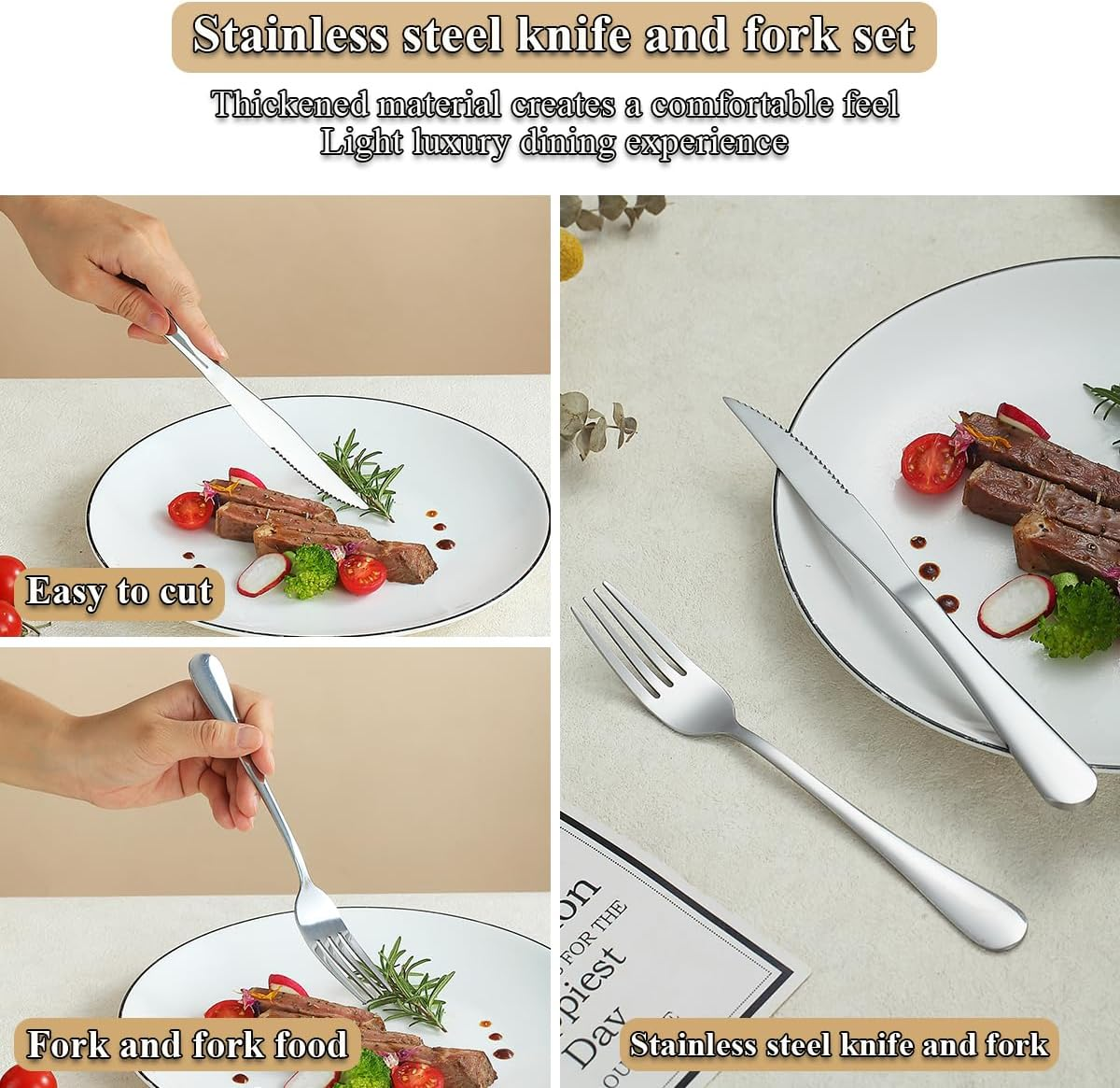 Evanda Steak Knives Set 24 Piece Service for 12, Stainless Steel 12 Dinner Forks and 12 Dinner Knives Set, Steak Knives Steak Forks, Dishwasher Safe image number 5