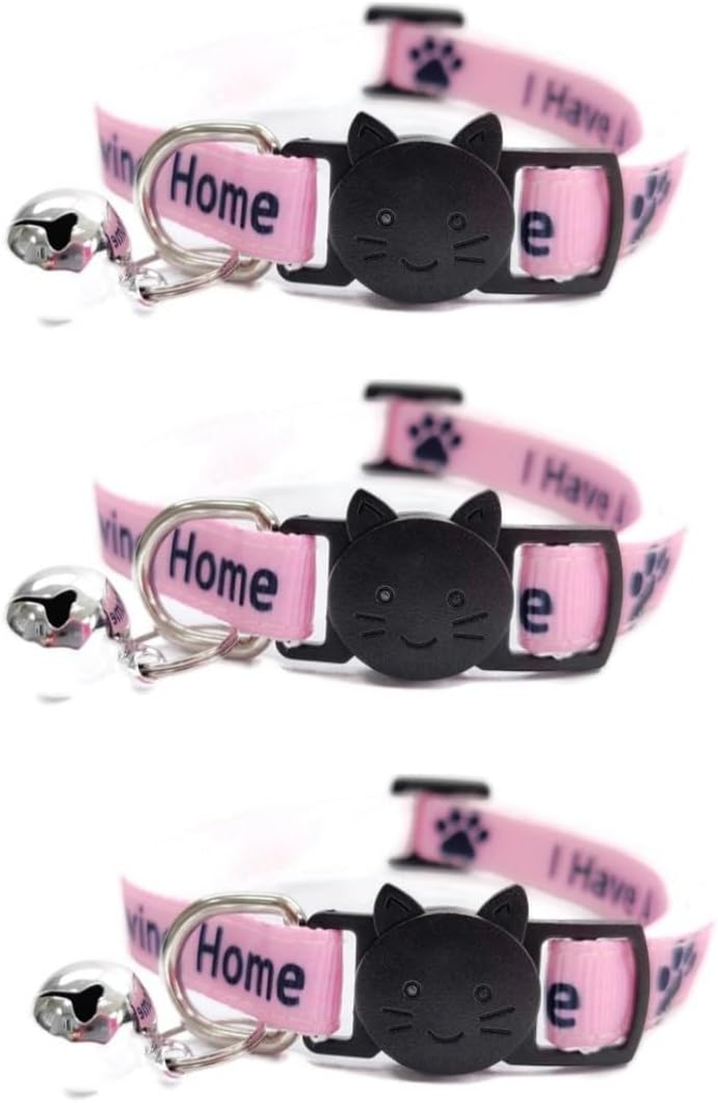 Worded Cat Collars &ndash; Please Do Not Feed Me/I Am Microchipped | Safe Quick Release Breakaway Buckle | Zacal Cat Collars - Pink, I Have a Loving Home (Pack of 3)