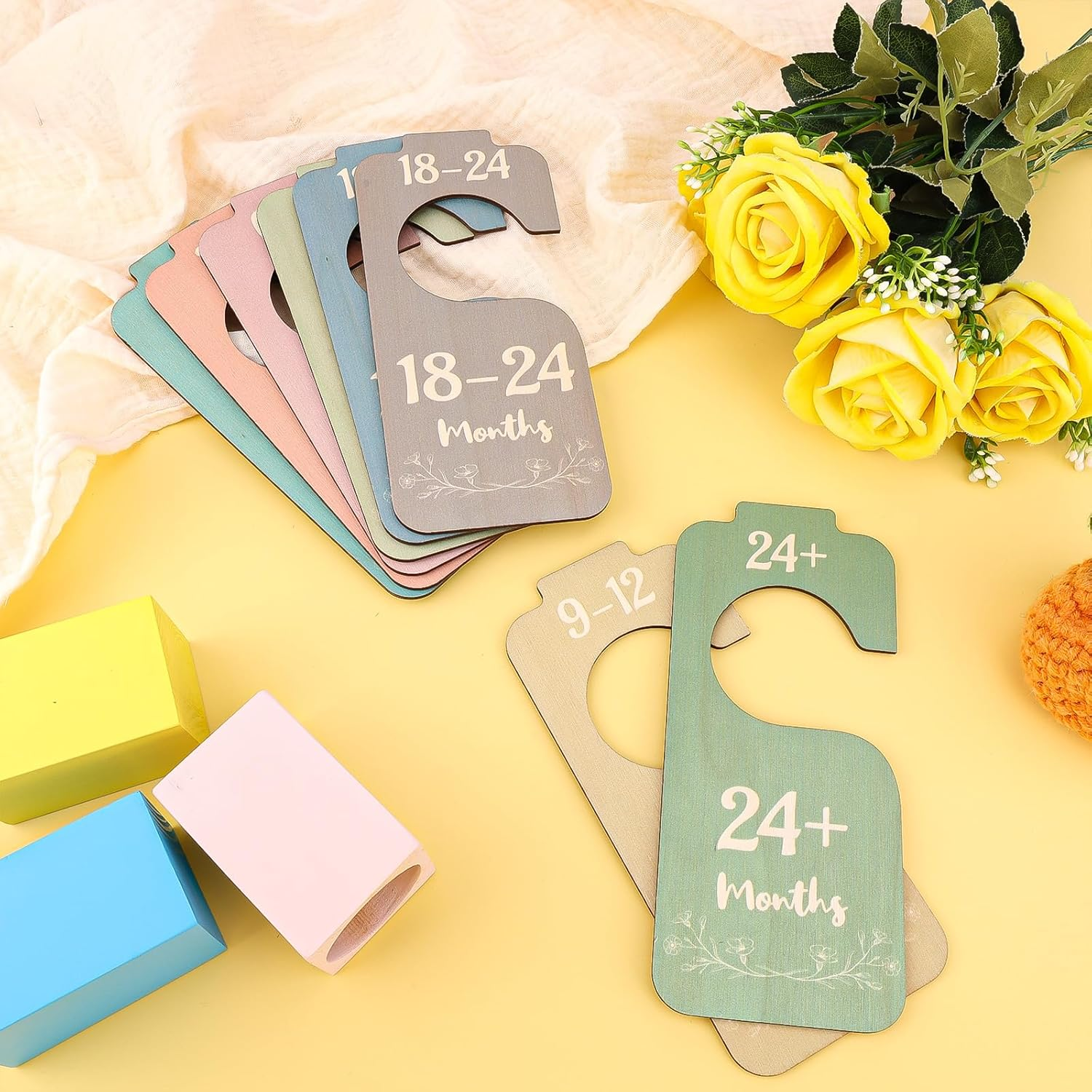 8Pcs Baby Clothes Dividers, 8 Colors Baby Wardrobe Dividers Wooden Double-Sided Baby Closet Dividers Baby Clothes Organizer Dividers Nursery Hanger Dividers from Newborn to Toddler