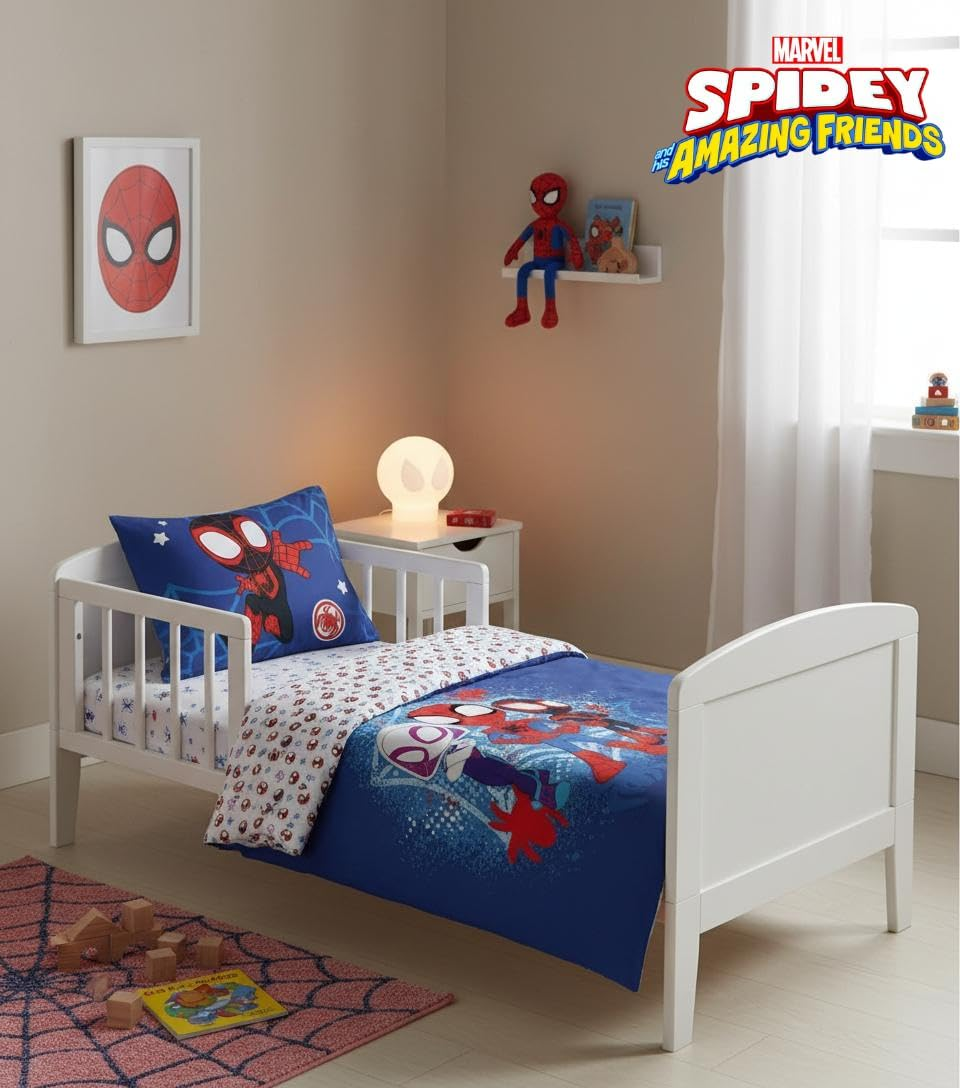 Marvel Spidey Cot Bed Duvet Cover 100 X 140 Cm + Pillowcase 40 X 45 Cm, 100% Cotton Baby Bedding Set, Perfect for Kids, Spidey Soft Reversible Bedding Set For image number 2