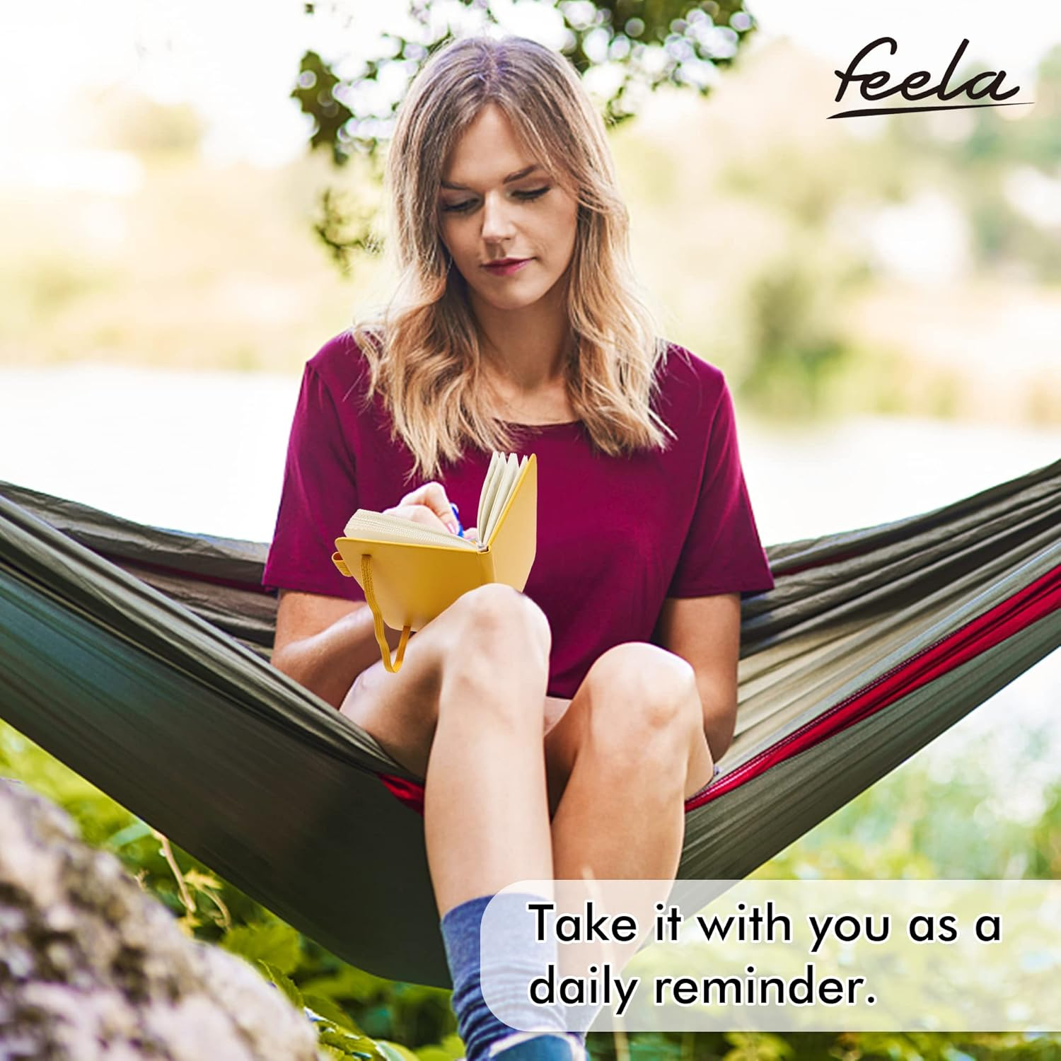 Feela Pocket Notebook Journals, Mini Cute Small Hardcover College Ruled Notepad Office School Supplies, with 3 Black Pens, 3.5&rdquo;X 5.5&rdquo;, 3 Pack, A6, Solid Colors, Gray, Yellow, Light Blue image number 1