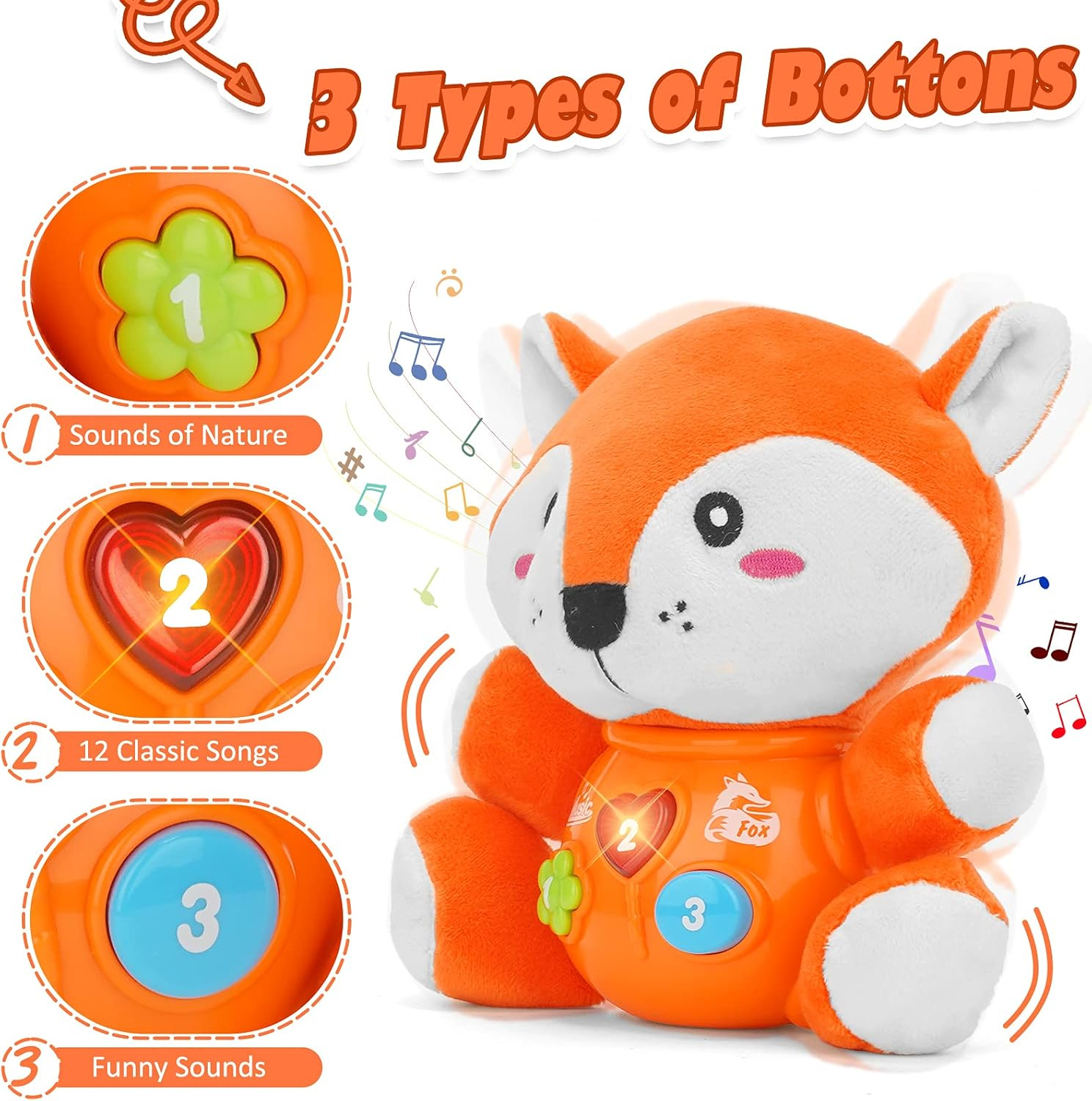 Musical Baby Toys, Daboot Cute Fox Baby Newborn Toys for Toddlers Babies 0 3 6 9 12 Month, Infants Baby Toy for Girls and Boys Best Gift image number 1