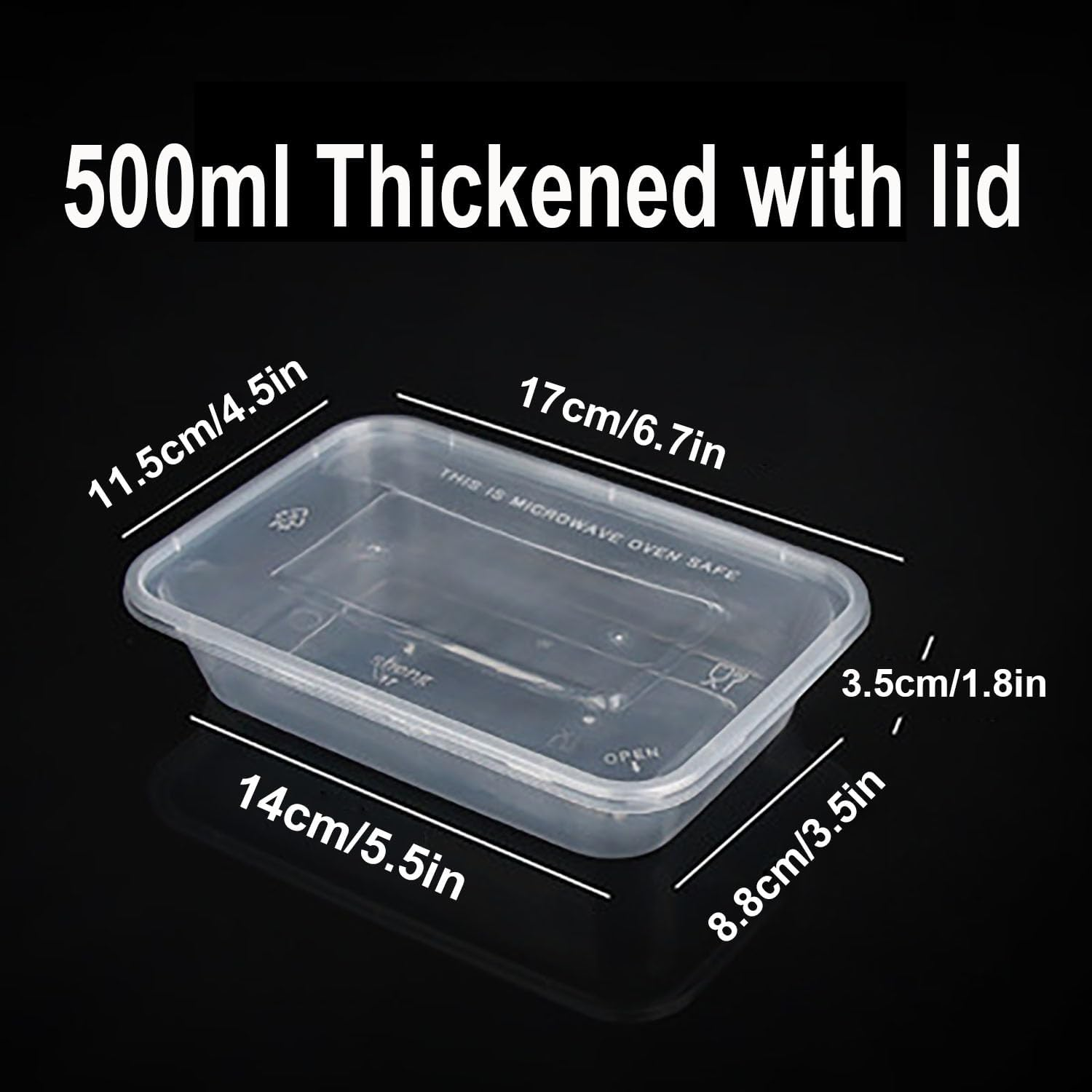 50 Packs Rectangular Plastic Covered Takeaway Box Container, Takeaway Food Container, Reusable Plastic Container, 500Ml Takeaway Container, Restaurant Packaging Box image number 3