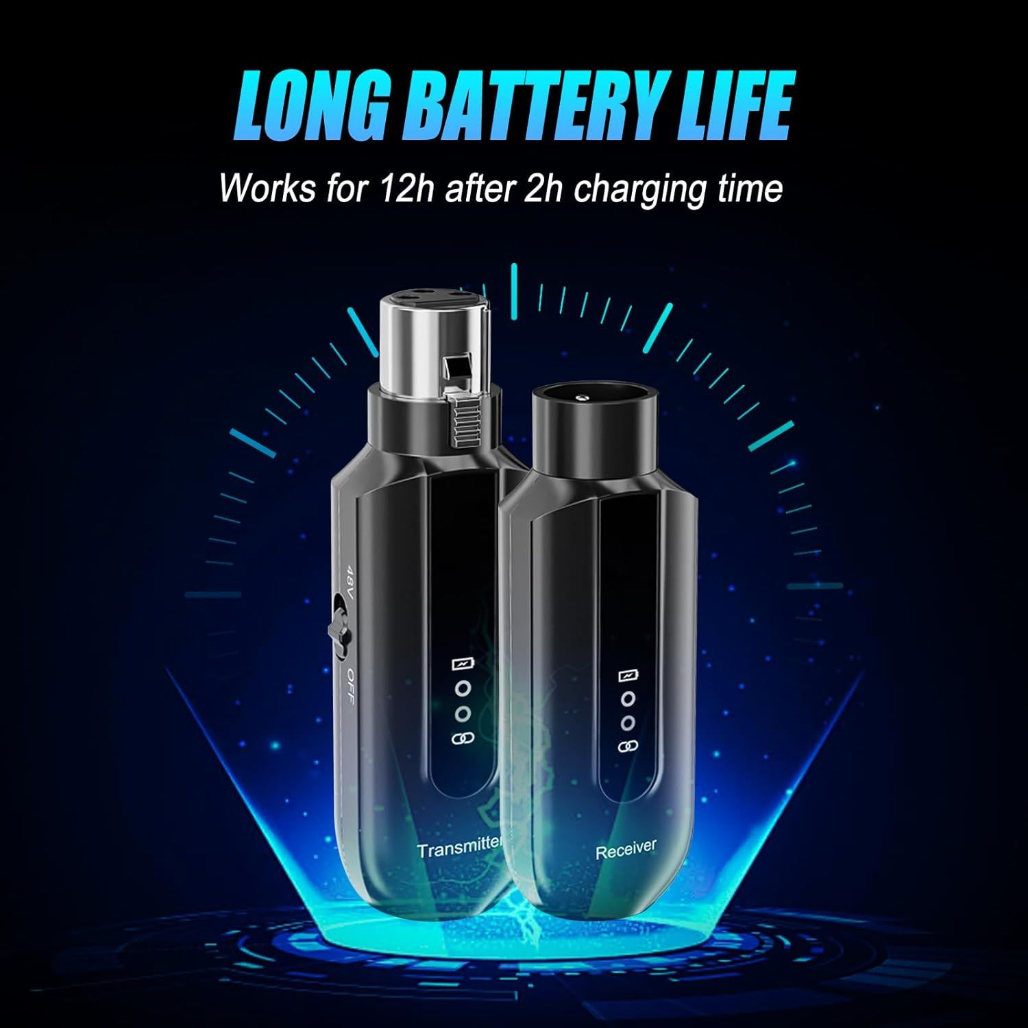 2.4G XLR Wireless Microphone Transmitter Receiver, Wireless Mic Audio System Support 48V Phantom Power USB Charging Microphone Adapter for Public Speaking Singing image number 4