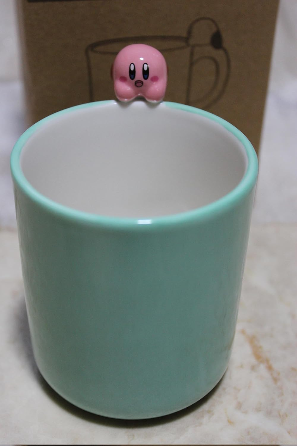 Kirby Mug: Cute Laid Back Kirby on Handle: Green, Lollipop Mark, SK Japan: H 4.33 X W 4.13 X L 2.95" image number 5