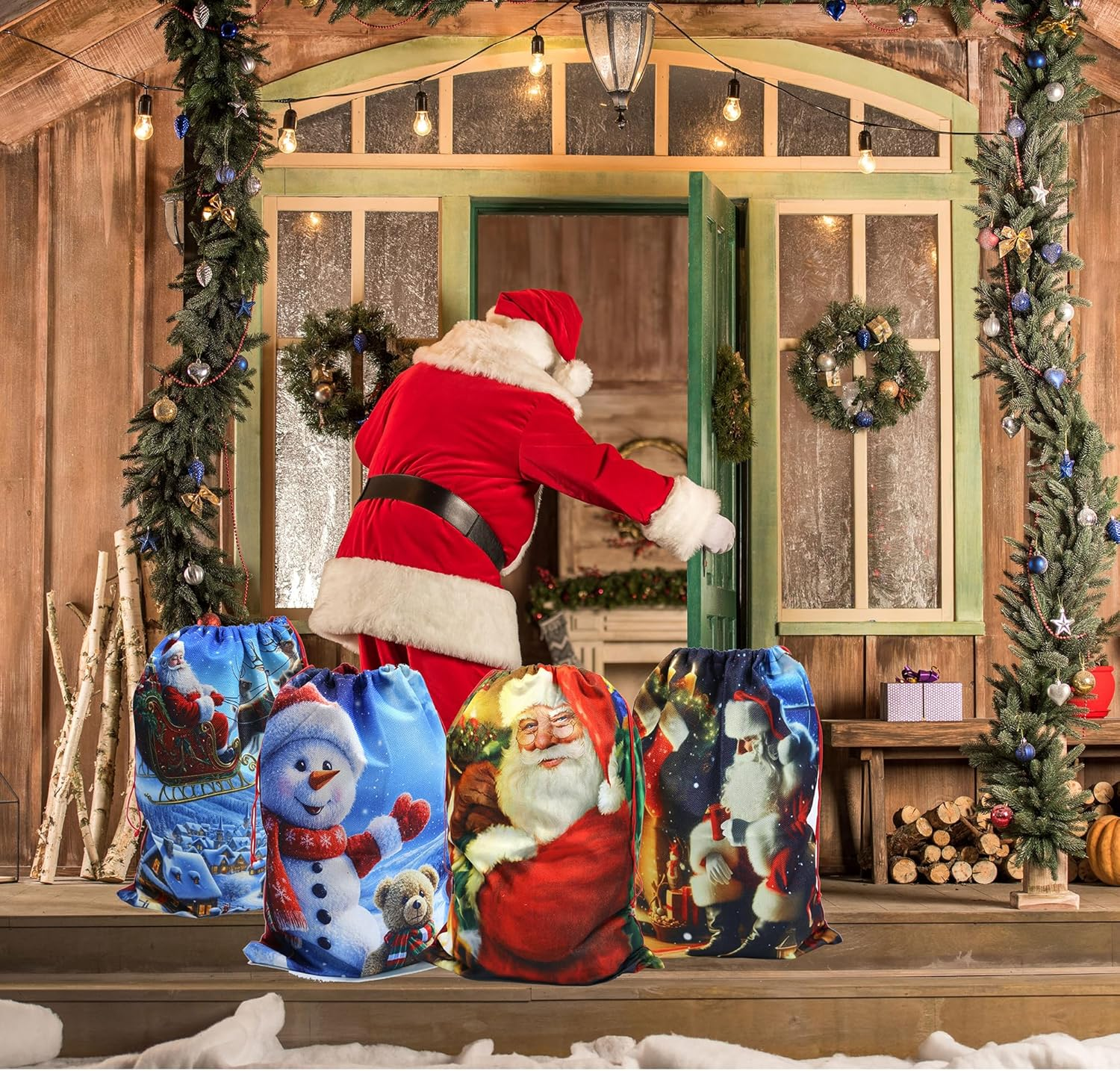 4 Pack Christmas Sacks - 13.8''X19.7''/35X50Cm Medium Hessian Bags. Reusable Burlap Santa Sacks with Drawstring for Xmas Presents & Decorations image number 2