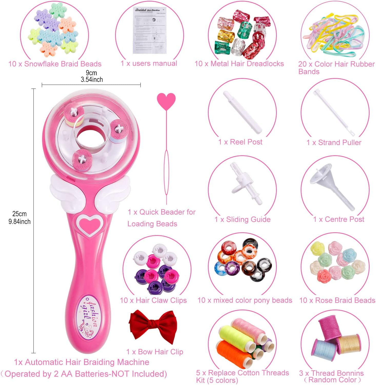 Oradrem Easy Automatic Hair Decoration Braider Styling DIY Tool Electric Hairstyle Tool Gifts Beauty Fashion Salon Toy Kits for Teen Girls