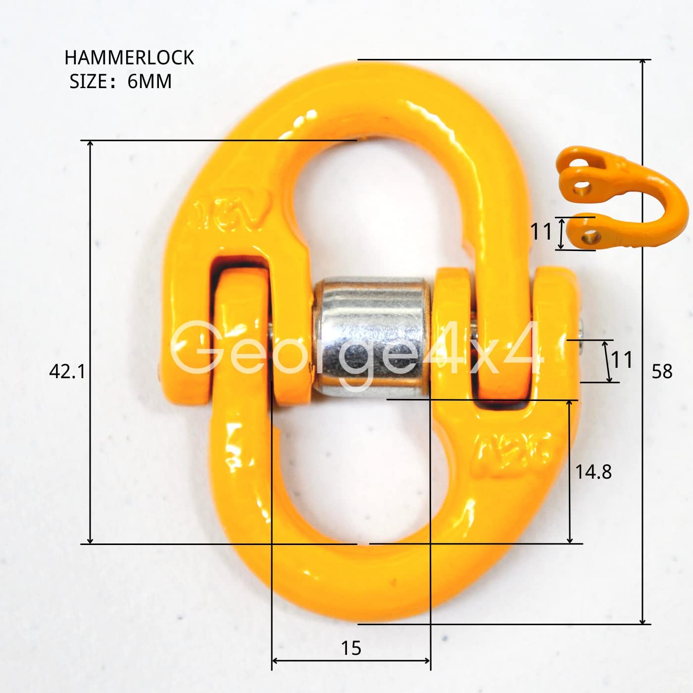 2X (Hammerlock + Self Lock Safety Hook) 6Mm for Trailer Safety Chain Caravan Camper Coupling Link Extension image number 1