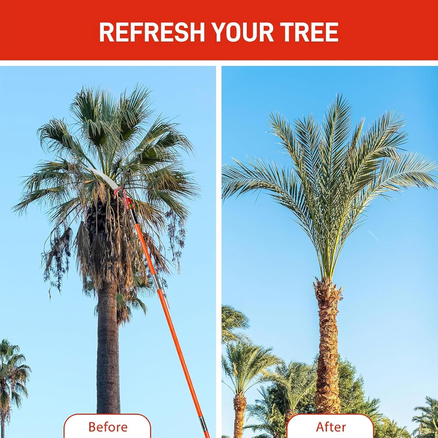 Homodoskey Manual Pole Saw, 9M Extendable Tree Pruner, High Branch Trimmer with Lightweight Fiberglass Handles, Garden Tools with Storage Bag, for Pruning Palms and Shrubs image number 4