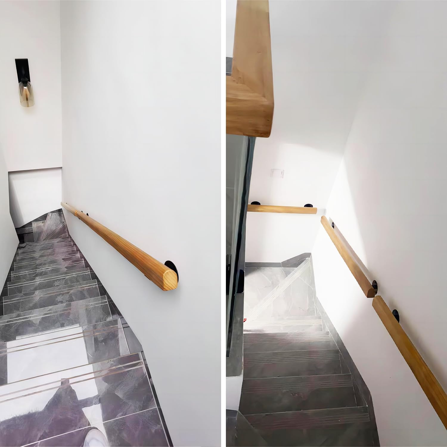 WUTUSENT 3.3FT/100CM Wooden Stair Handrails, Non-Slip Staircase Handrail,Hand Railings for Stairs Indoor Outdoor, for Home Garden Corridor Lofts Kindergarten Guardrail Decking Railings image number 2