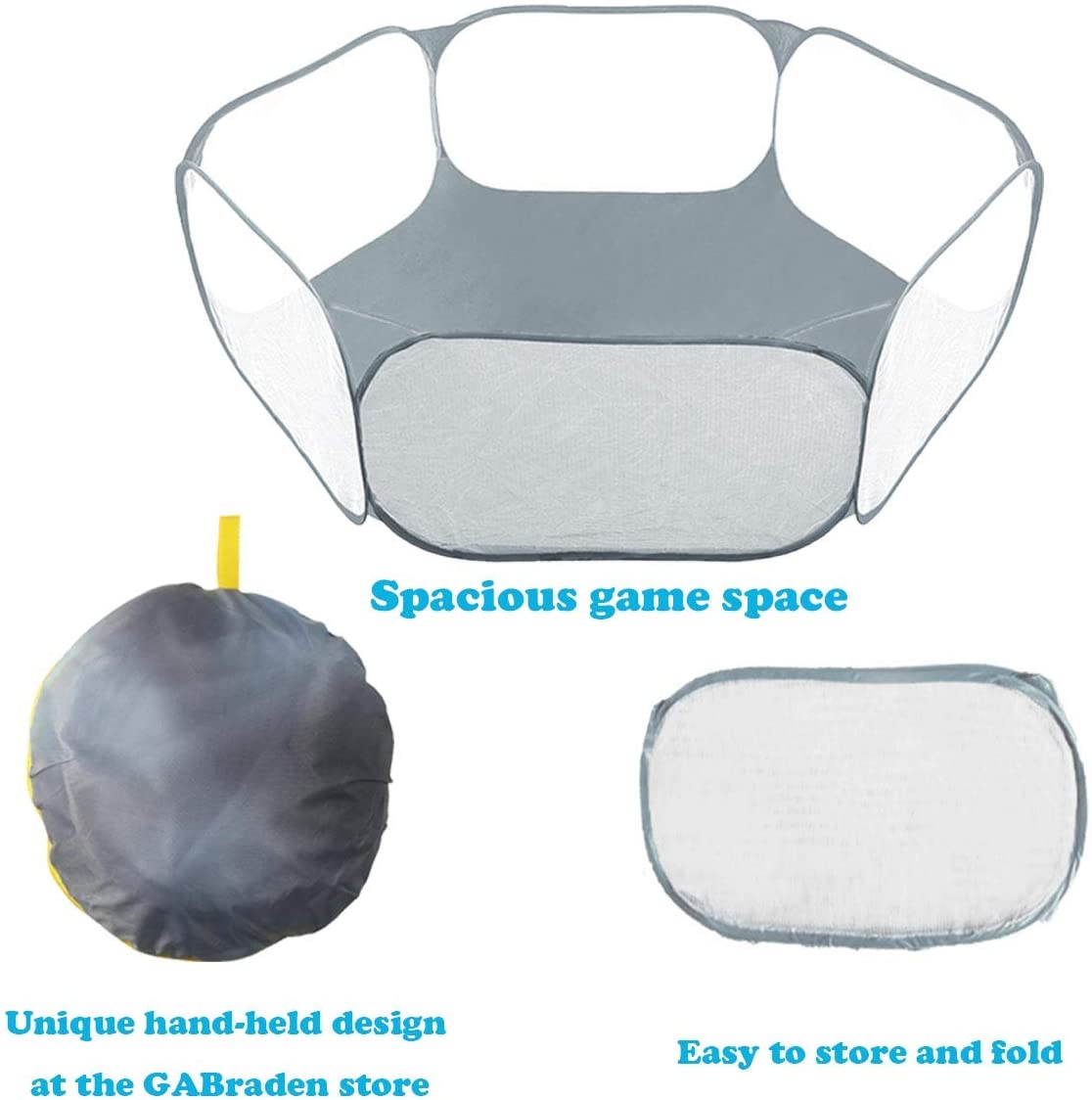Gabraden Small Animals Tent,Reptiles Cage,Breathable Transparent Pet Playpen Pop Open Outdoor/Indoor Exercise Fence,Portable Yard Fence for Guinea Pig,Rabbits, Hamster,Chinchillas and Hedgehogs (Grey)
