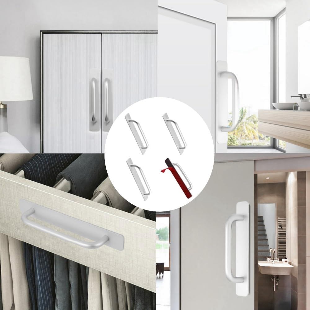 GYWHOOFT Self-Stick Instant Cabinet Drawer Pulls,4 Pcs Aluminum Alloy Adhesive Cabinet Handles - Stick on Handles Push Pull Door Handle Sliding Door Handle for Kitchen Bathroom Closet Wardrobe image number 1