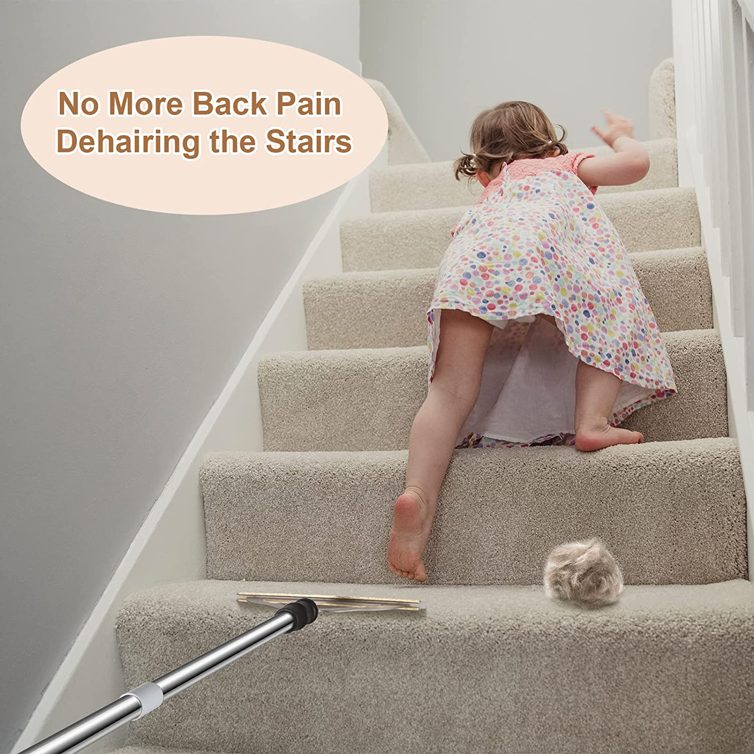 Hold a Star 47'' Long Handle Carpet Rake Pet Hair Remover,Reusable Large Metal Lint Remover Brush for Embedded Fur Removal from Low Pile Rugs Stairs,Carpet Scraper Dog Cat Broom,Silver,(Hs-L008) image number 4