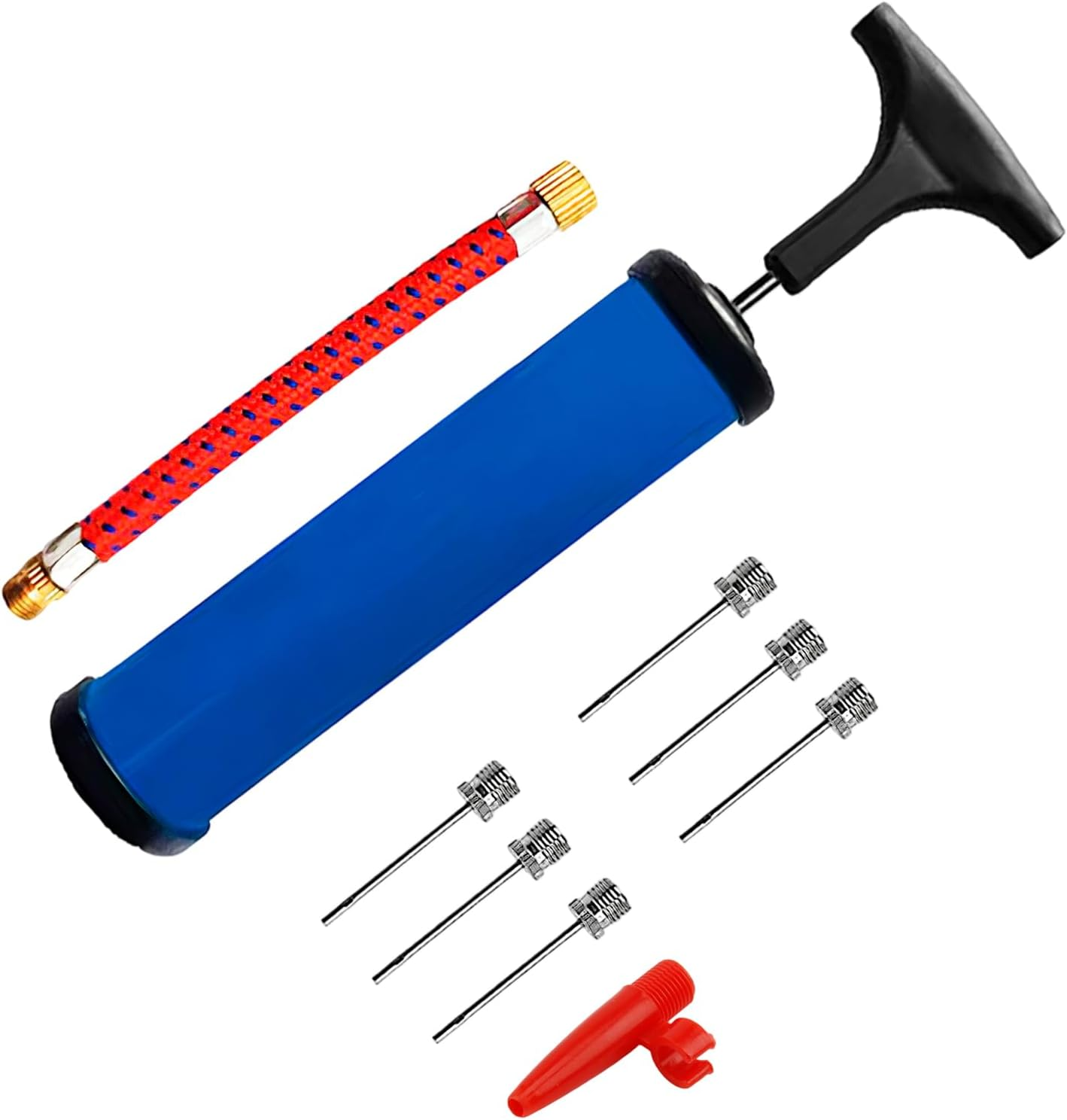 Ball Pump with 6 Needles, Handheld Sports Air Pump for Football Basketball Volleyball, Includes Hose & Nozzle for Camping Inflatables (Blue) image number 3