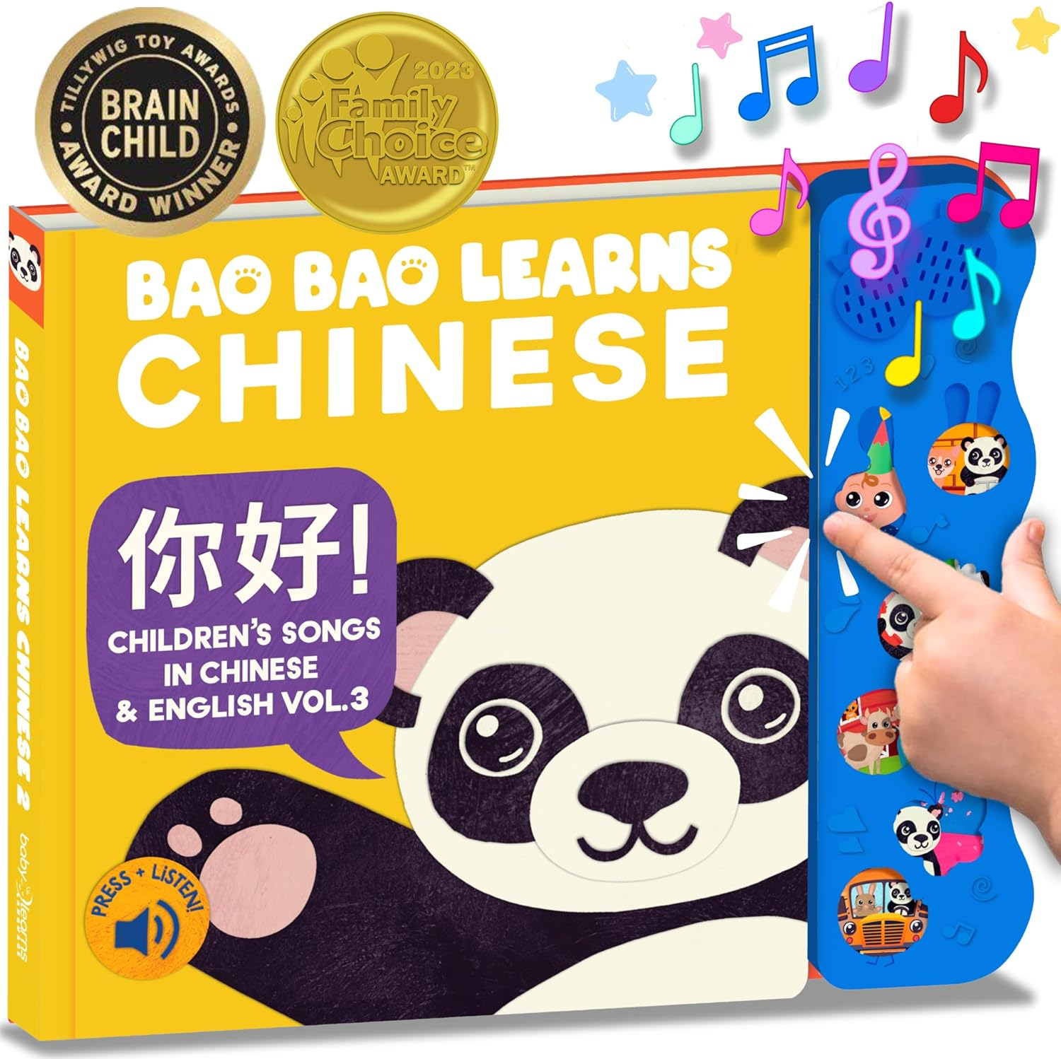 Bao Bao Learns Chinese Vol. 3 | Musical Chinese Board Book; Learn Chinese Nursery Rhymes for Kids; Bilingual Toy and Mandarin Chinese Book for Babies; Learning Chinese Gift