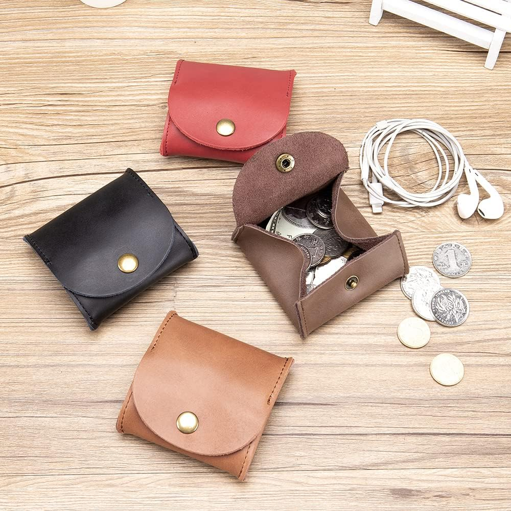Leather Coin Purse Change Pouch Japanese Style Coin Wallet Key Bag for Women Men (Black), Black - Blue image number 7
