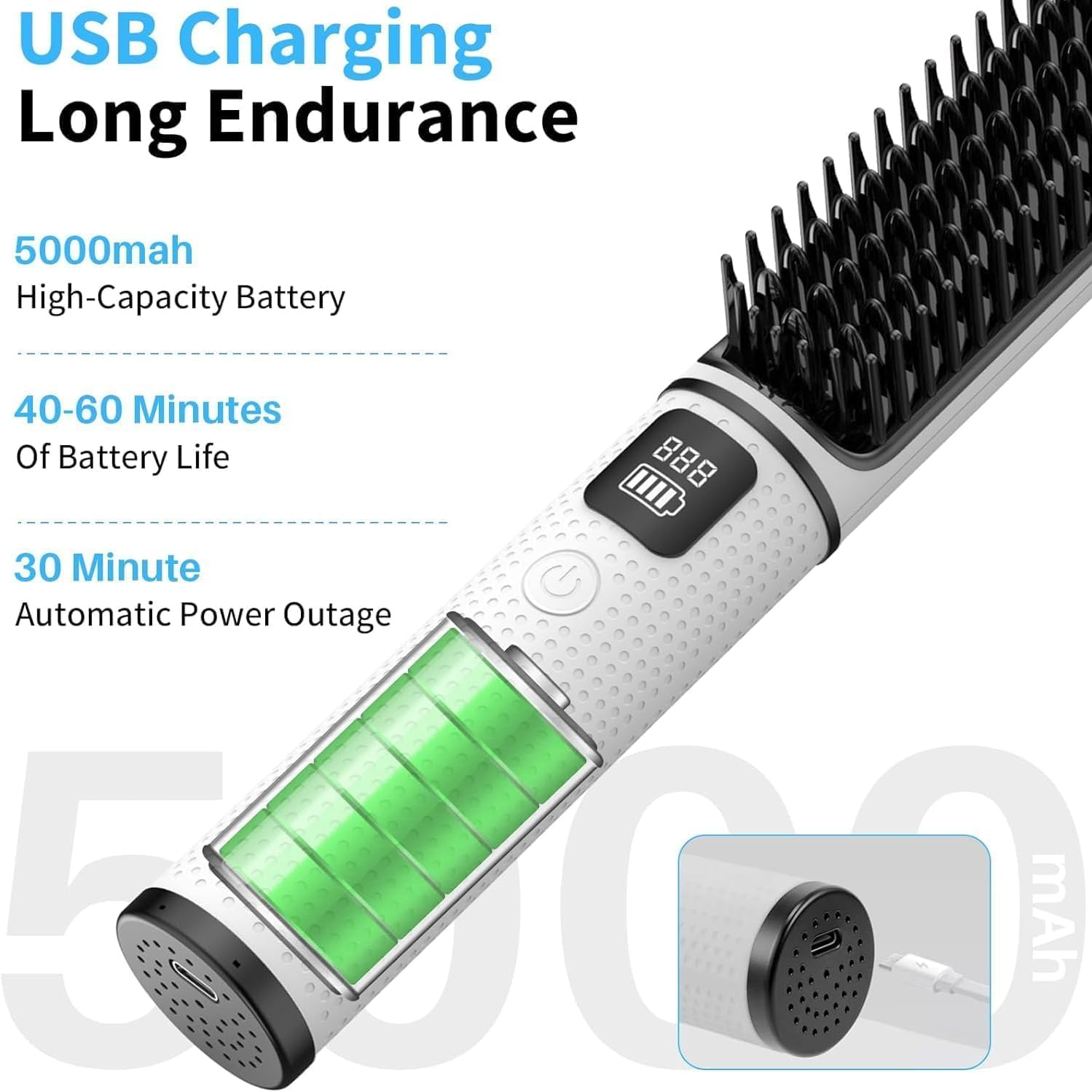 B-Qtech Cordless Hair Straightener Brush, Mini Portable Travel Wireless Straightener Negative Ion with Type-C Rechargeable Anti-Scald Fast Heating & 4 Temp Settings, Hair Straighteners Comb for Women Gift image number 4