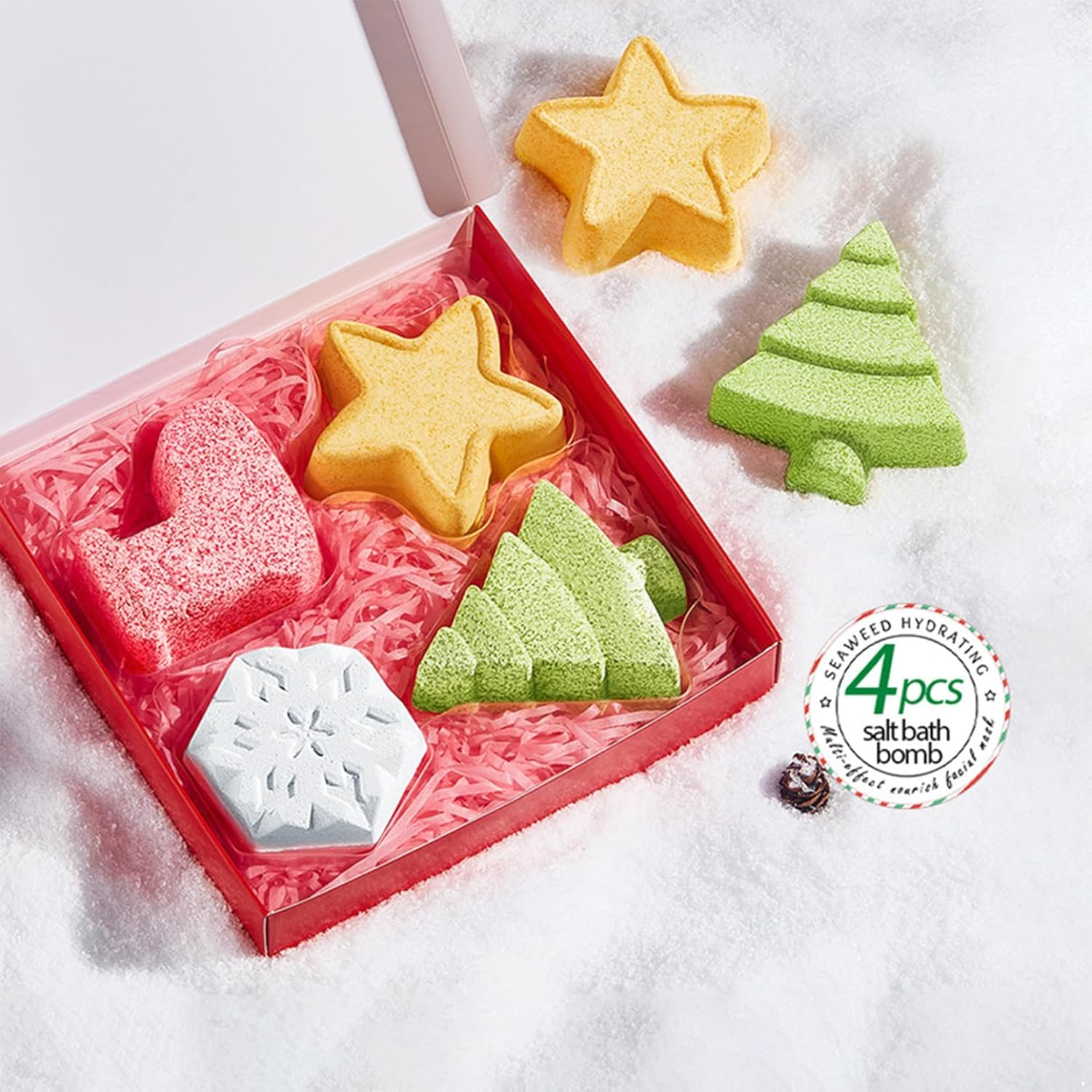 Loodgao 4-Pack Christmas Bath Bombs Assortment - Luxurious Bubble Bath Set for Holiday Relaxation & Gifting Multicolor One Size image number 5