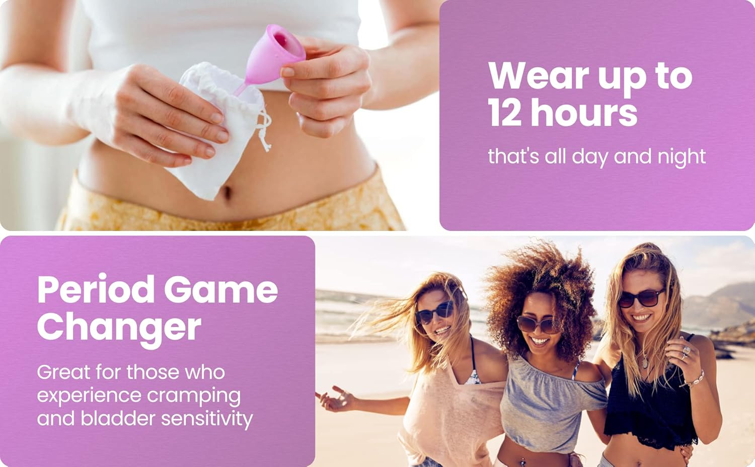 Magic V Steam V Menstrual Cups - Set of 2 Reusable Soft Silicone Period Cups 1 Large 1 Small - Light to Heavy Flow - Soft, Flexible & Hygenic image number 6