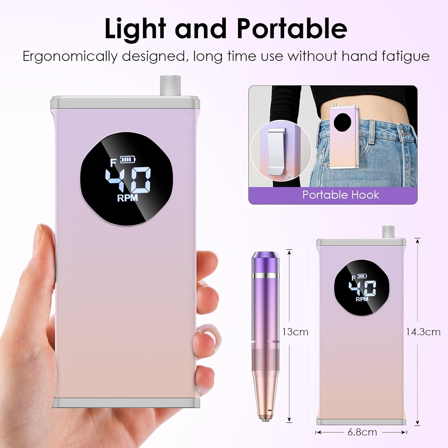 HOMEASY Electric Nail Drill Machine, 40000RPM Professional Nail Kit with 15 Drill Bits, Portable Nail File Electric Nail Filer for Acrylic Nails Gel Polishing Removing for Salon Home (Purple) image number 6