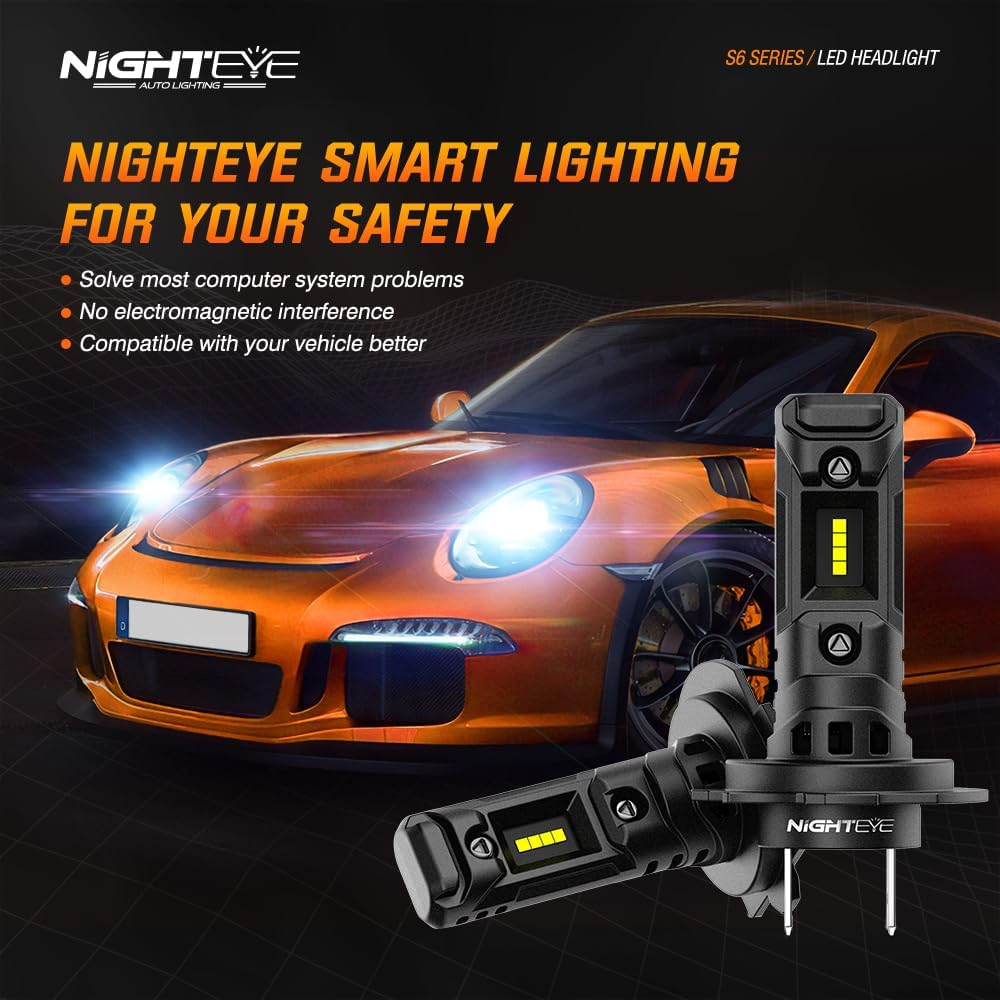 NIGHTEYE 2024 Upgraded H7 LED Headlight Bulb, 300% Brighter, 1:1 Mini Size H7 LED, No Adapter Required, Non-Polarity H7 LED Bulb with Turbofan 6500K Cool White, Pack of 2 image number 5