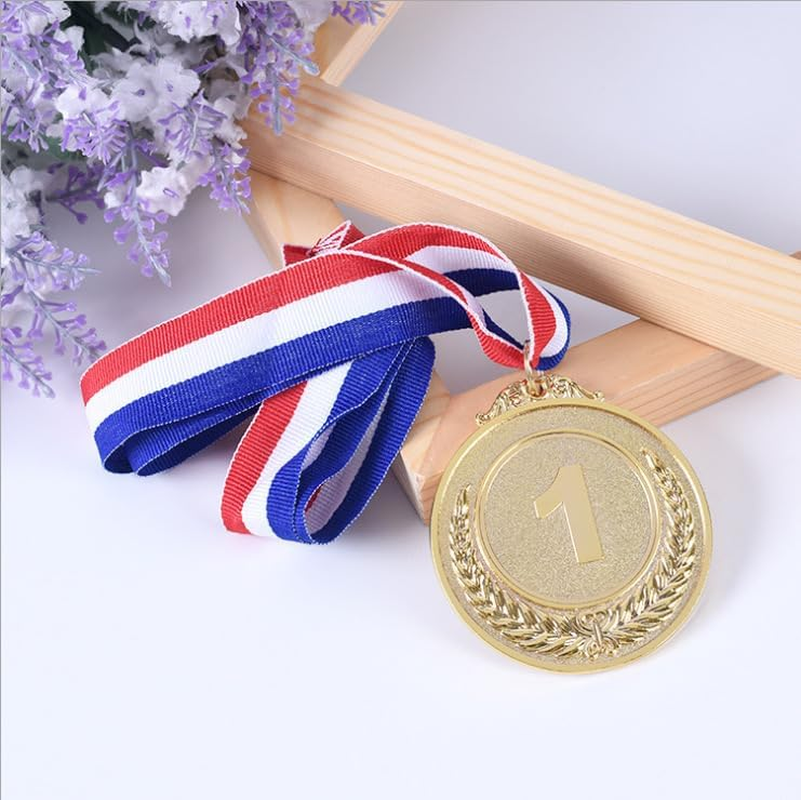 3PCS 1St, 2Nd, 3Rd Award Medals, 2 Inches Winner Medals Gold Silver Bronze Prizes with Red White Blue Neck Ribbon for Competitions Awards, Olympic Style Party Decorations image number 4