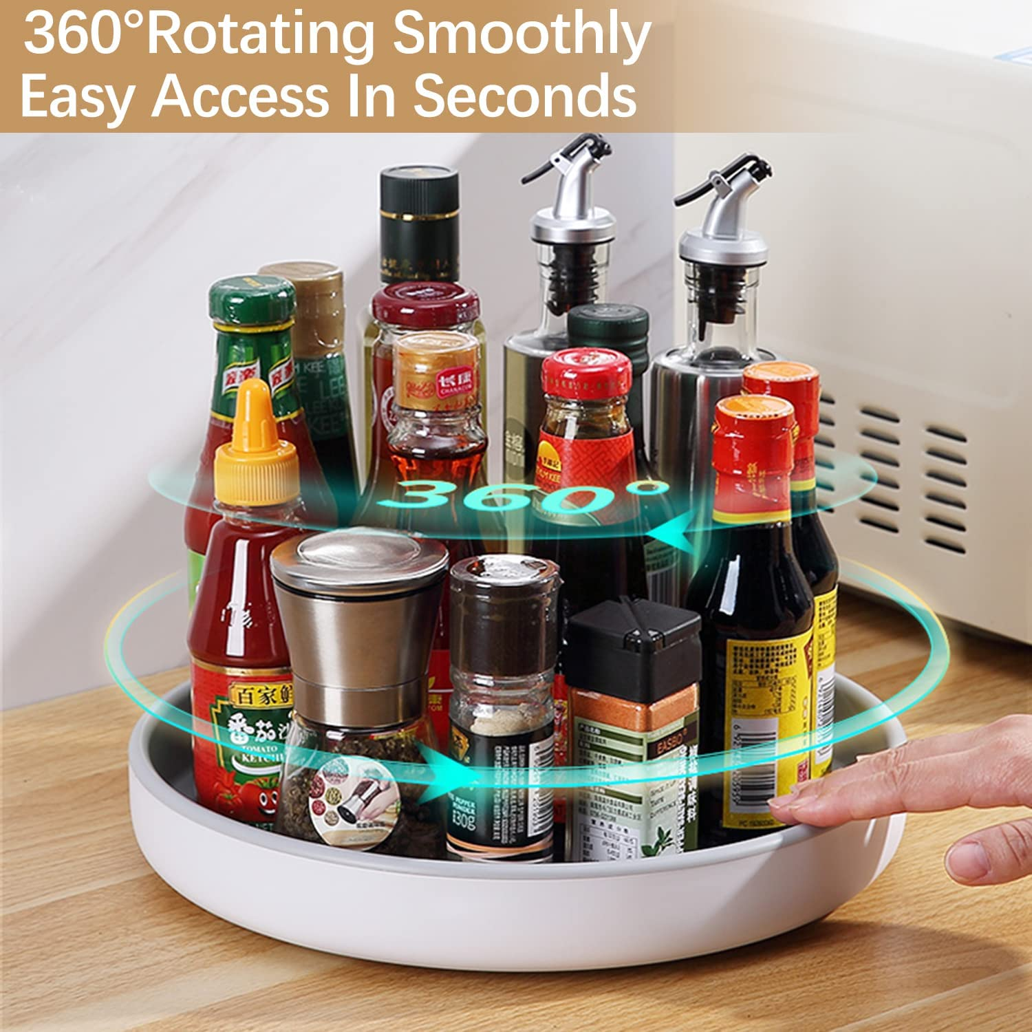 Lazy Susan 30Cm Large 360&deg; Rotating Organiser for Condiments Spice Waterproof Plastic Lazy Susan Pantry Organiser Turntable for Kitchen Countertop Organized image number 6