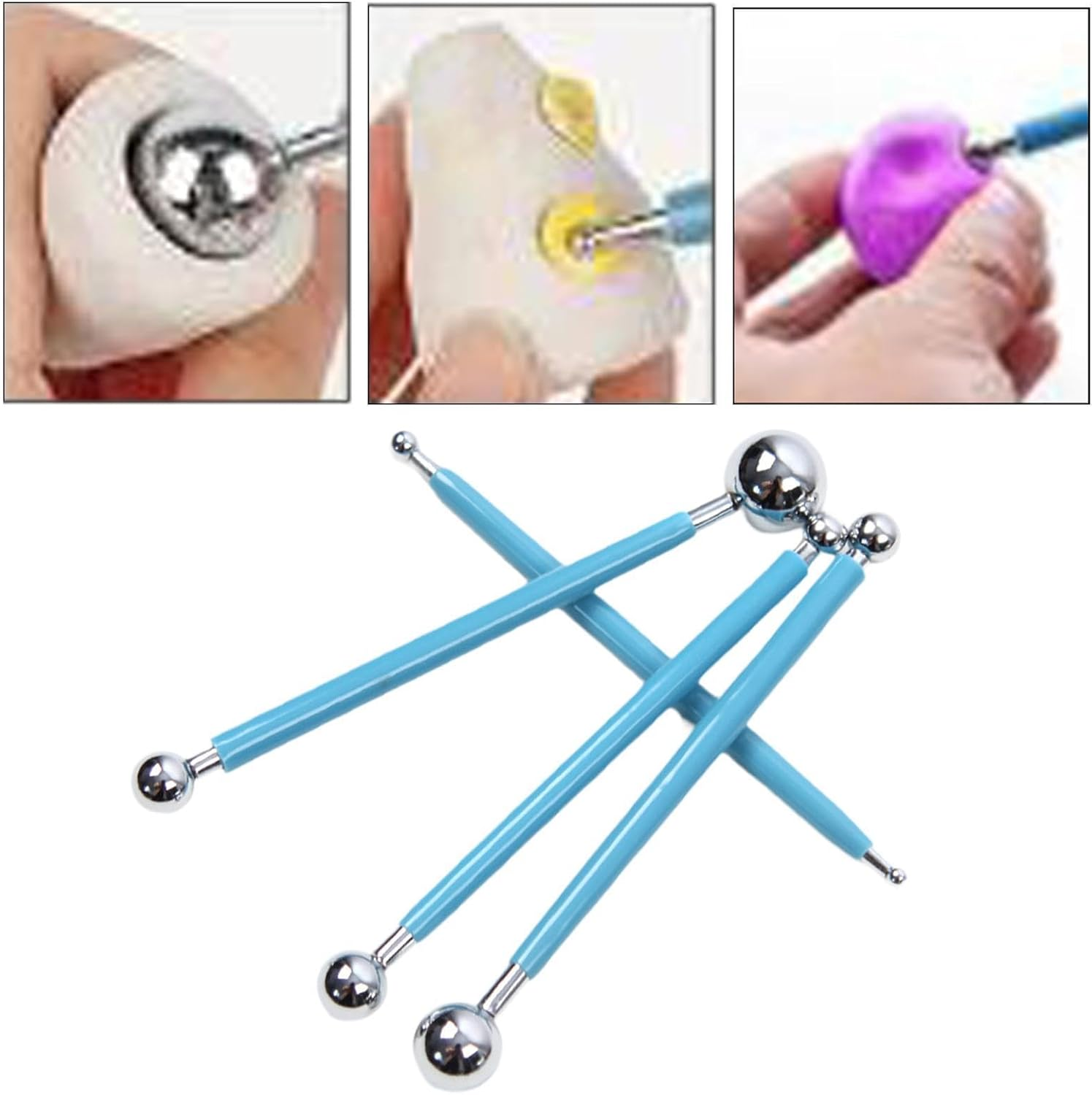 Frediuo 4 Pieces Ball Stylus Dotting Tools Pottery Tools Rock Painting Two Ended Ball Stylus, Blue image number 6