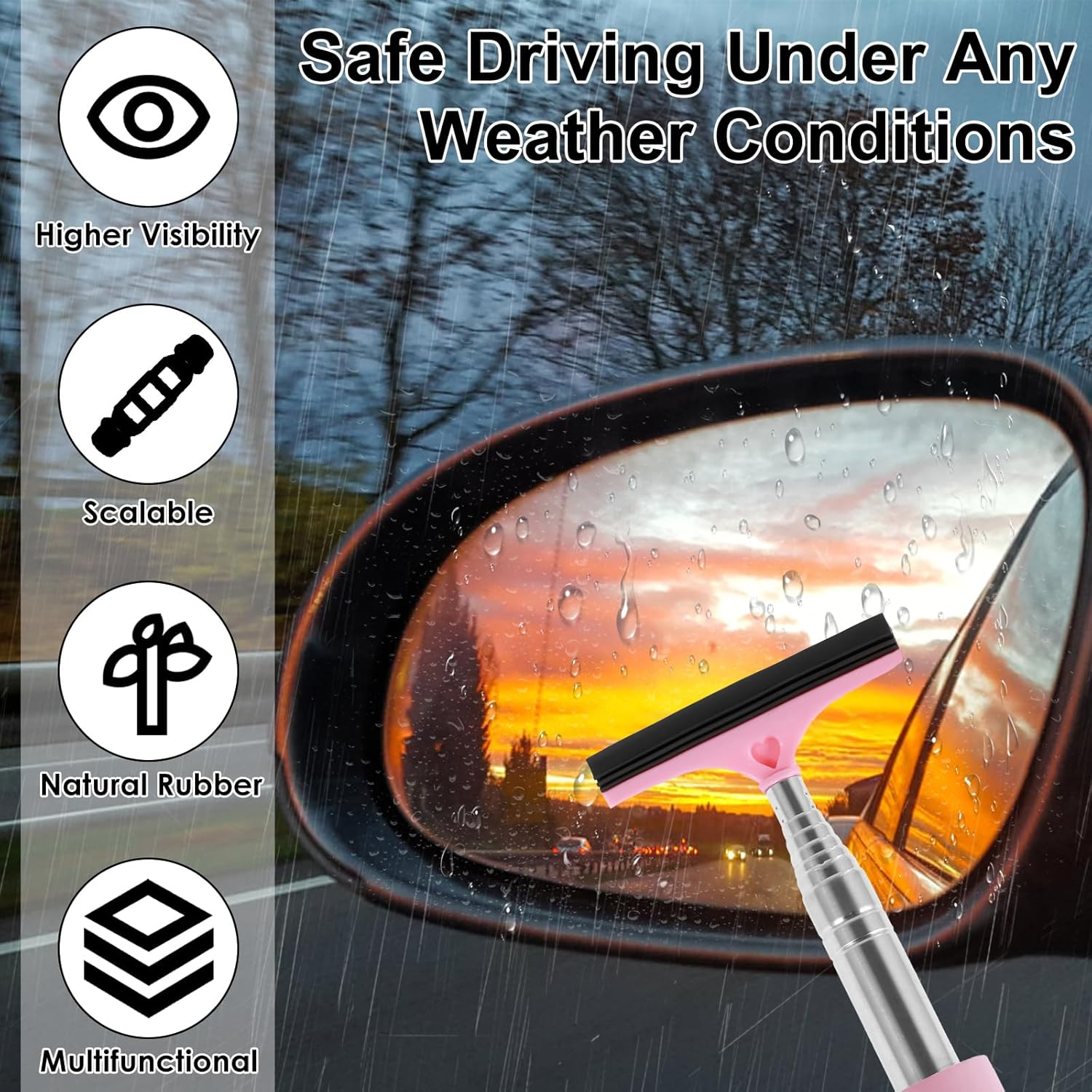 3 PCS Side Mirror Squeegee, 38.5 Inch Car Mirror Squeegee,Retractable Car Rearview Mirror Wiper,Portable Car Cleaning Tool for Rainy Foggy Weather, Car Windshield Wiper Universal Car Accessories image number 6