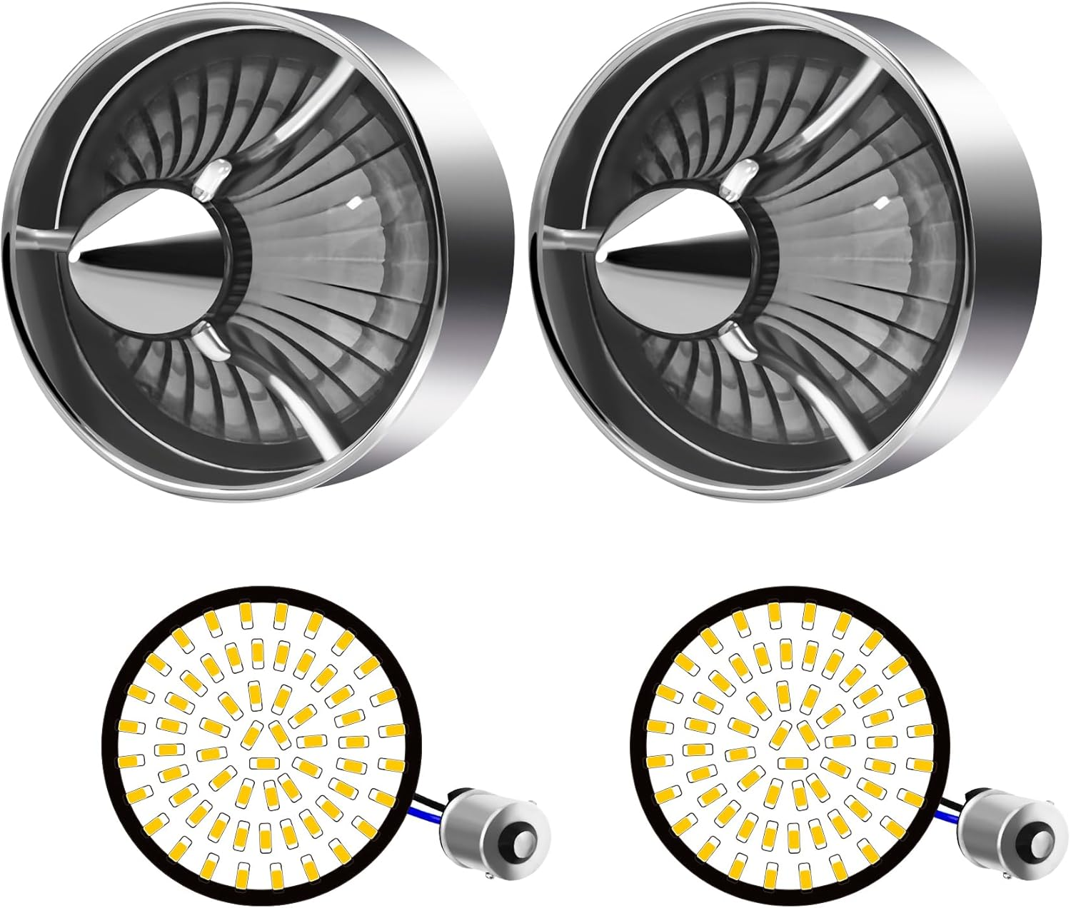 FATECIM 3 1/4" Turn Signal Light Covers Turbine Replacement Smoke Lenses Screw-In Style for Harley Touring Road Glide Road King Electra Glide Heritage Softail Fatboy Softail Springer Chrome Bezel
