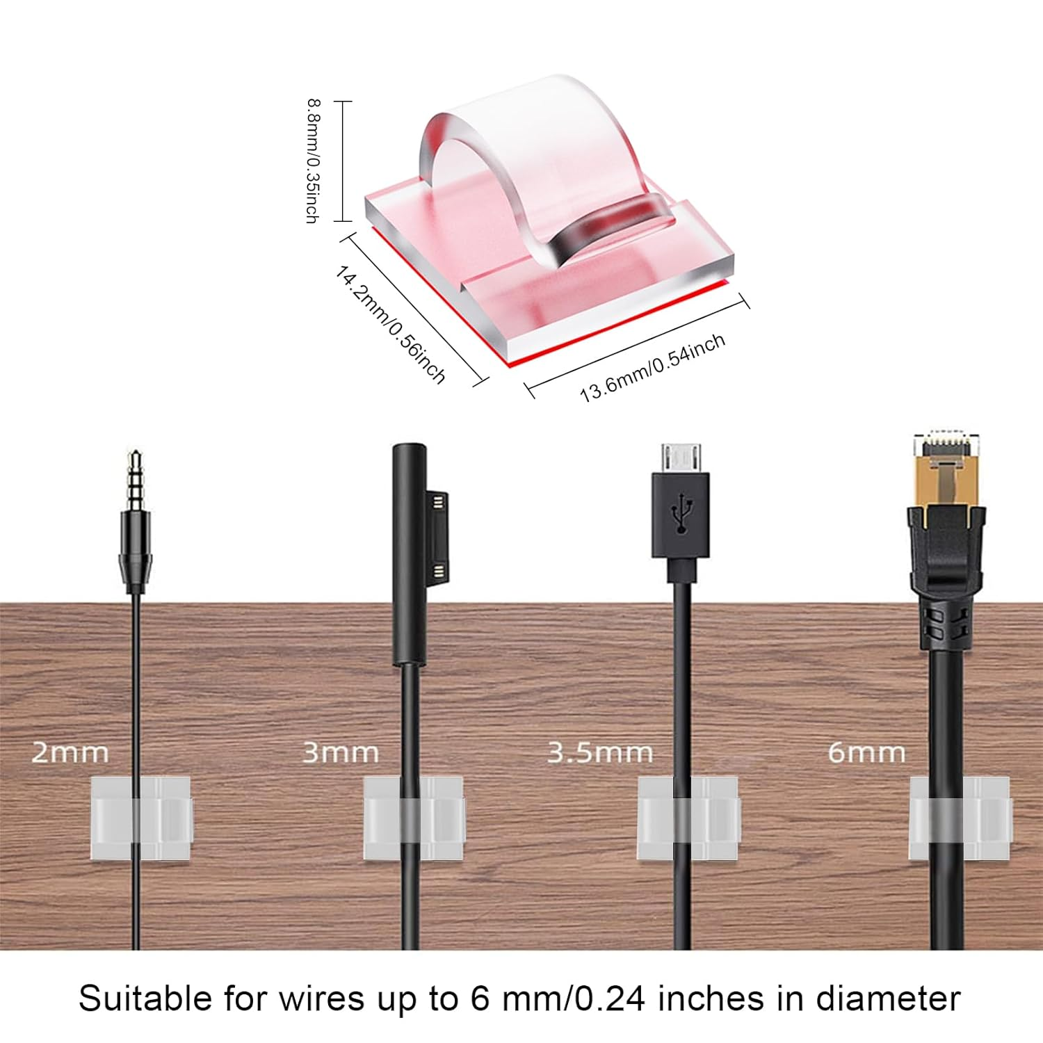 100PCS Self Adhesive Cable Management Clips for Desk, Upgraded Cord Organizer, Wire Holder for Organizing Cables in Outdoor Home and Office (Clear) image number 2