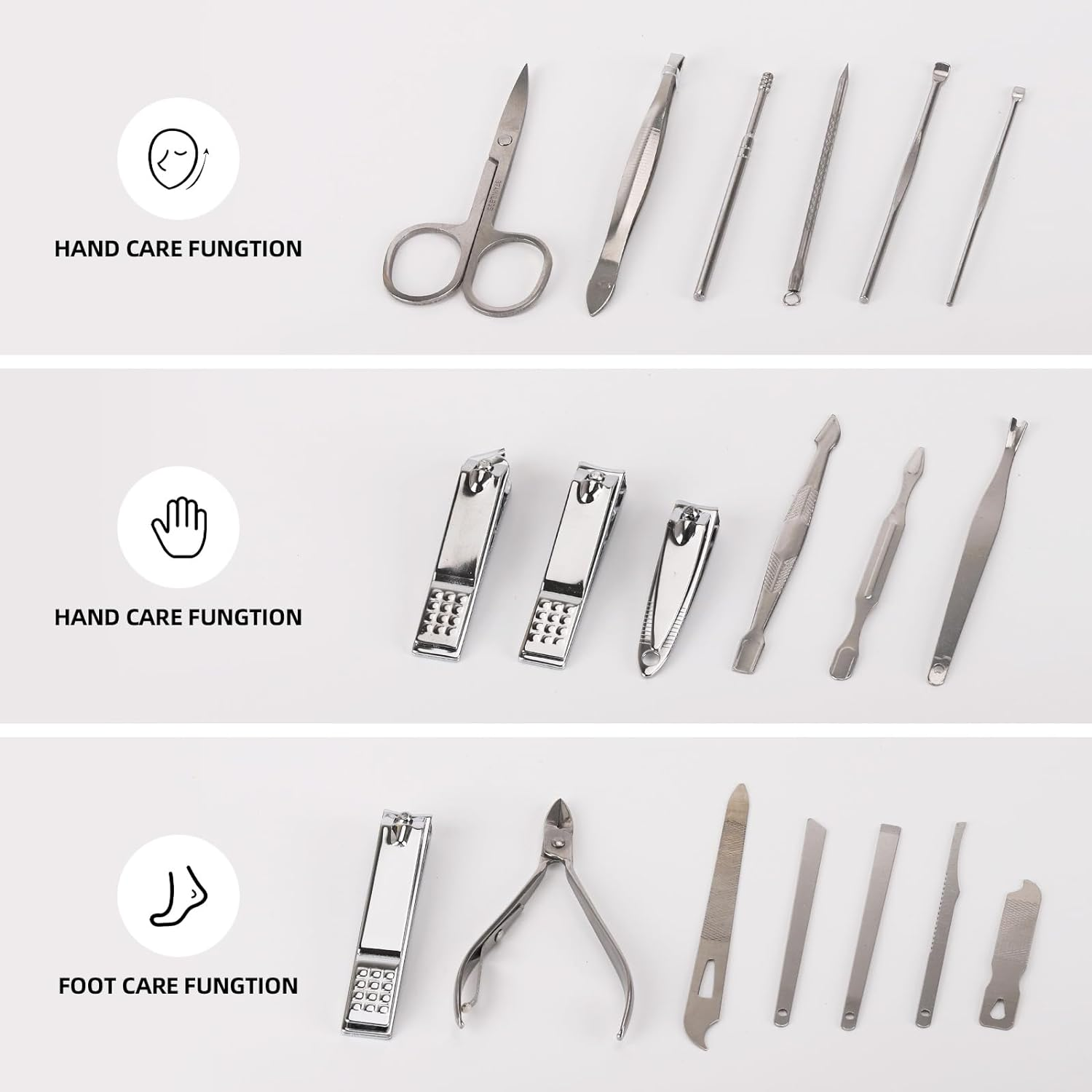 Manicure and Pedicure Kits, 19 Pieces Stainless Steel Nail Clippers Professional Manicure Set Nail Care Tools with Travel Case image number 5