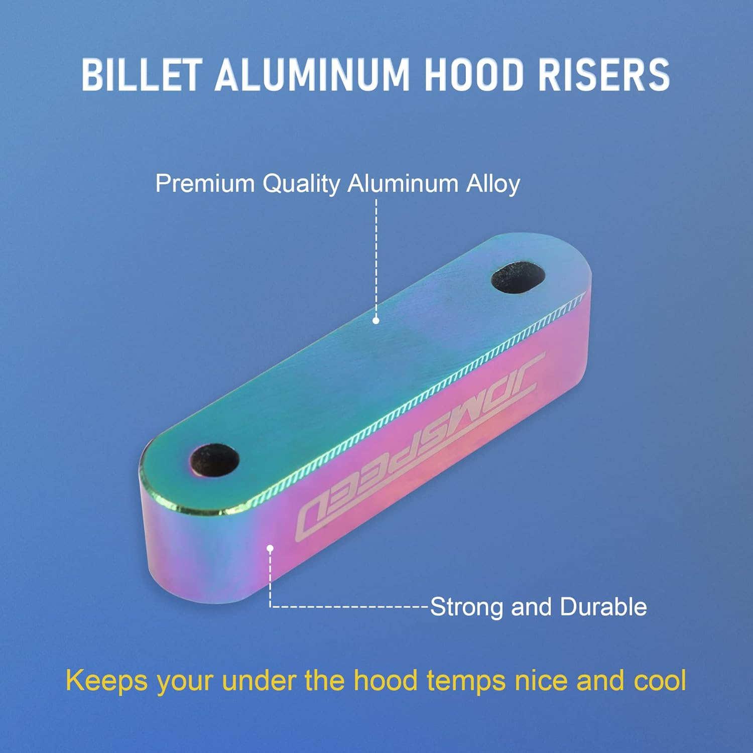 JDMSPEED Neo Chrome CNC Billet 3/4" Replacement for Hood Vent Spacer Riser Kit + Bolts + Washers - Neo Chrome image number 2