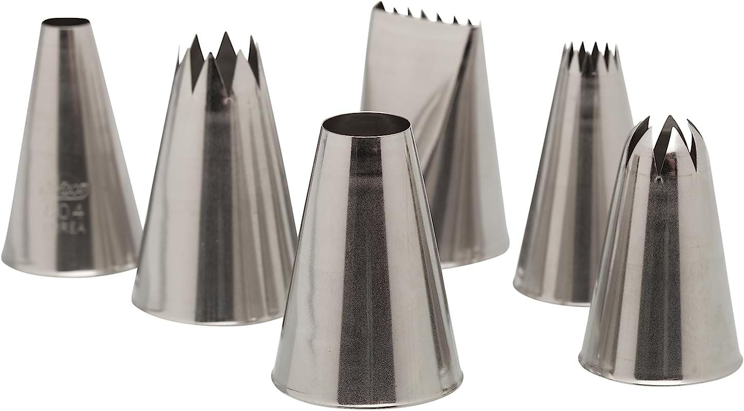 Ateco BA7360 Buttercream Cupcake Decorating Piping Tips Set (6 Pieces),Silver image number 1