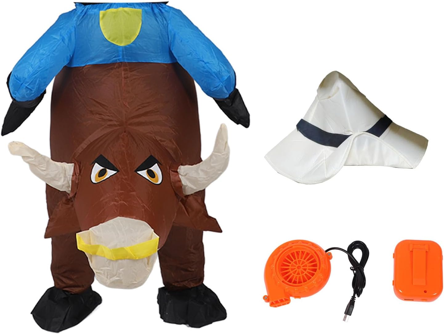 Inflatable Bull Costume, Bull Riding, Battery Operated, Animal Cosplay Costume, Halloween Cosplay Costume, Universal Size, Elastic Bands, Blow up Ride on Cowboy Fancy Dress image number 1