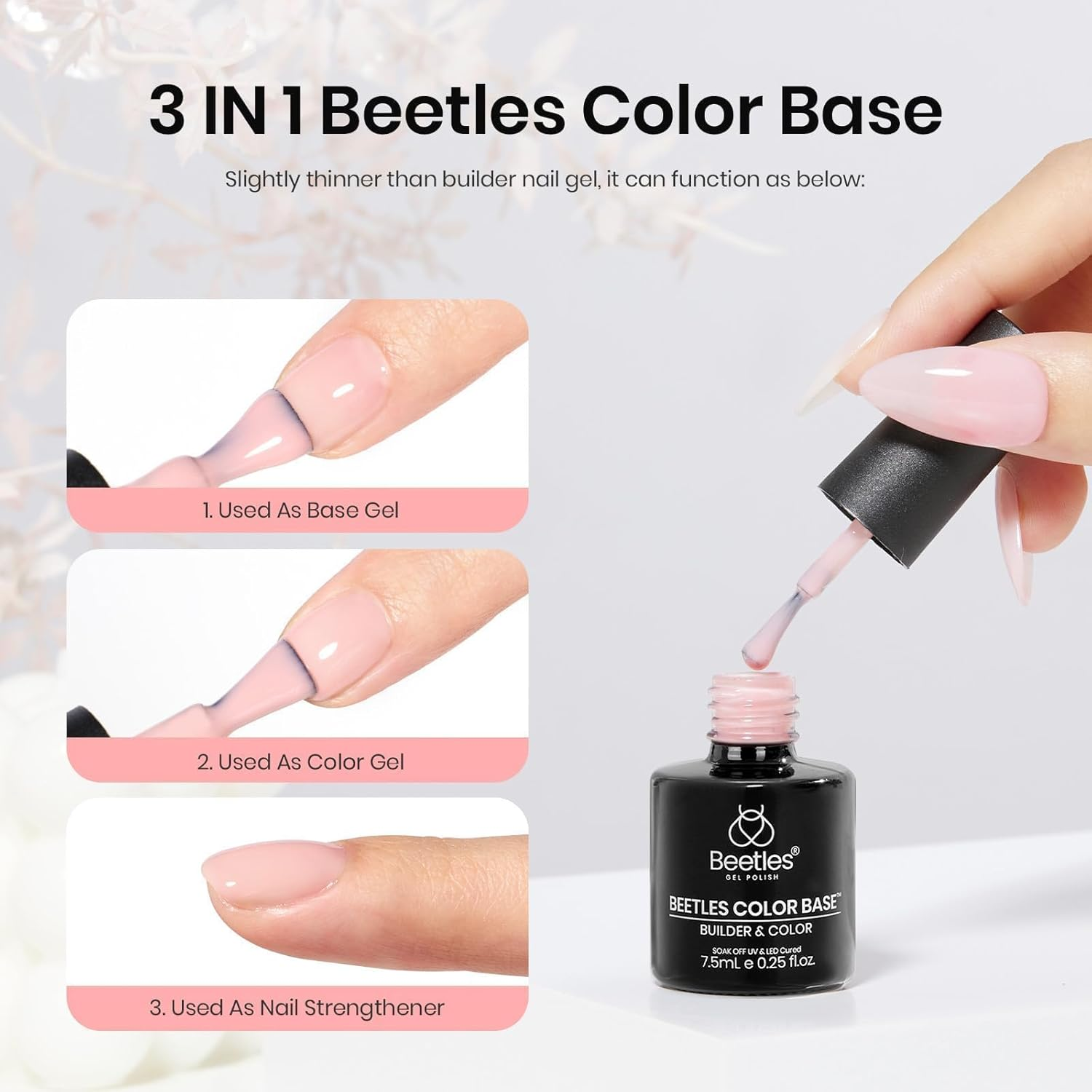 Beetles Color Base Gel Nail Polish, 6 Colors Nude Gel Polish Pink Nail Polish Peach Pink Nail Polish Neutral Sheer Colors Strengthener Soak off Nail Art Manicure DIY at Home image number 2