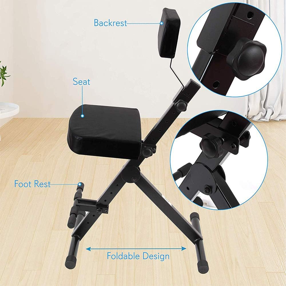 Portable Adjustable Musician Performer Stool - Folding Musicians Performance Chair, Drum Guitarist Keyboard Throne W/ Adjustable Padded Cushion Seat and Back, Foot Rest - Pyle PKST70 image number 3