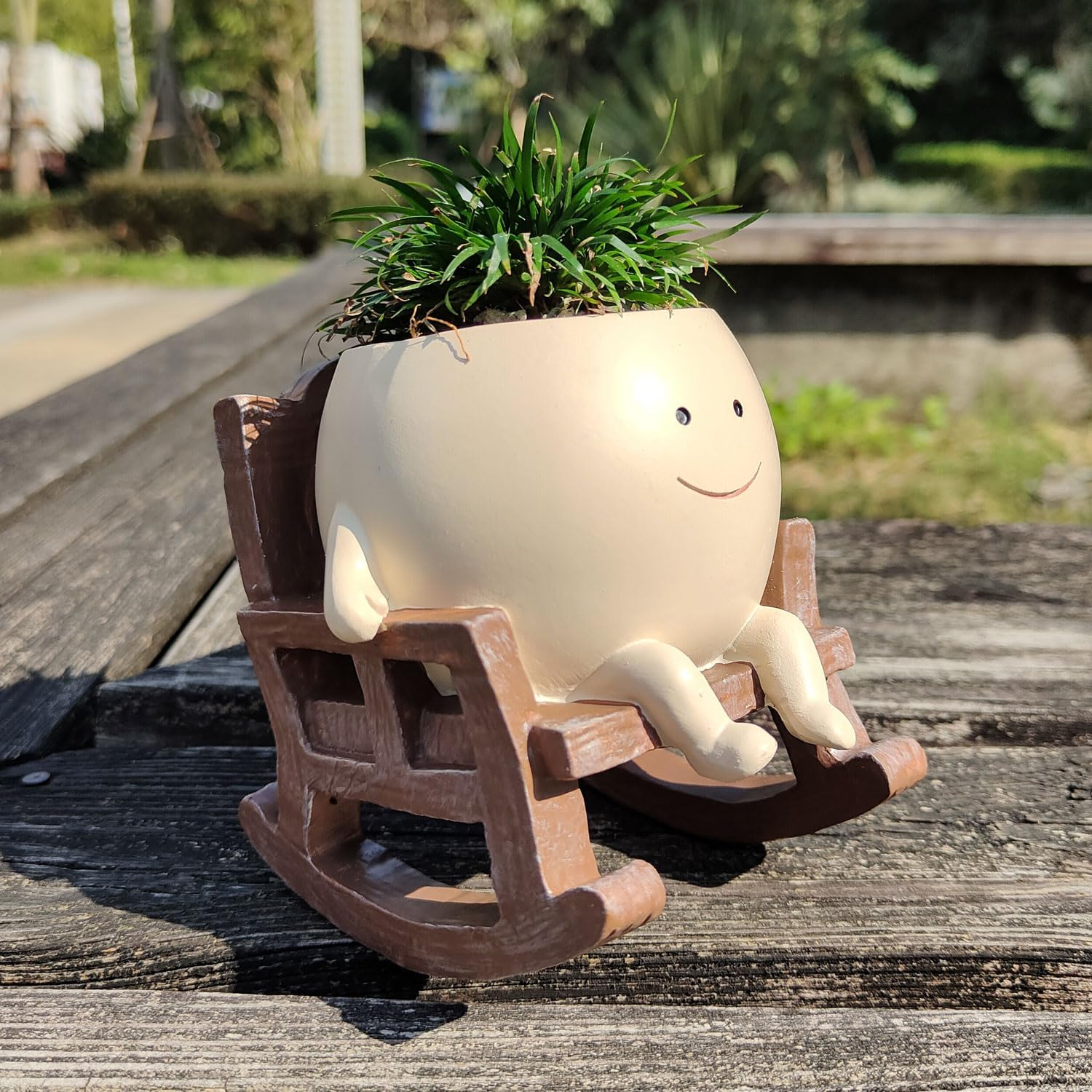 Face Planter Pots Cute Smile Flower Planter for Indoor Outdoor Plants Resin Rocking Chair Succulent Pot for String of Pearls Unique Gift on Mother'S Day, Birthday, Christmas image number 2