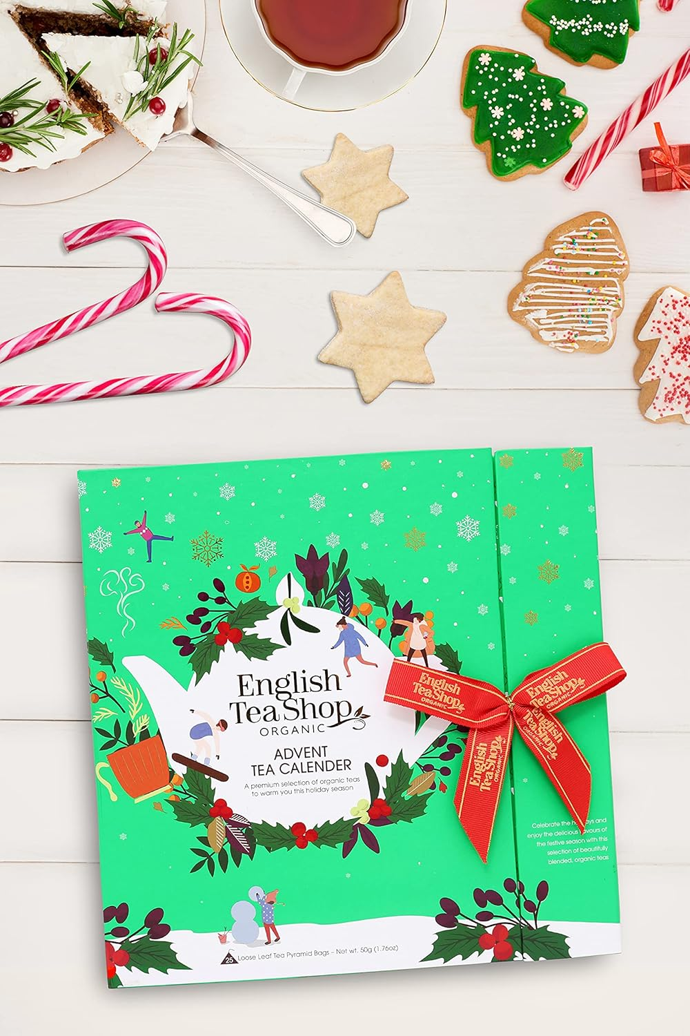 English Tea Shop - Book Style Green- Advent Calendar - 25 Pyramid Tea Bags, 50G