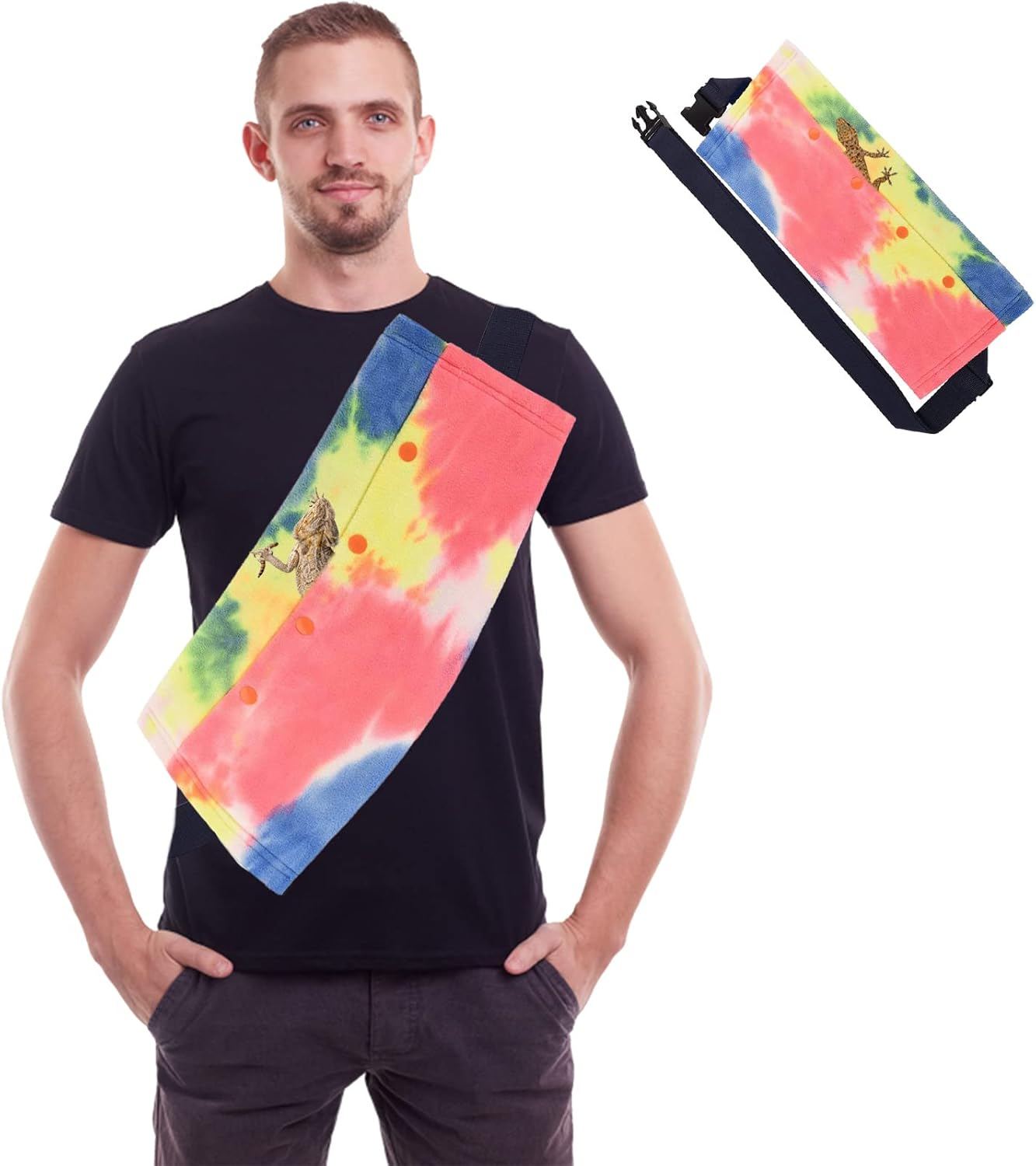 Bearded Dragon Carrier Reptile and Small Pets Travel Sling Adjustable Bearded Dragon Accessories with Harness and Leash (Blue & Green)