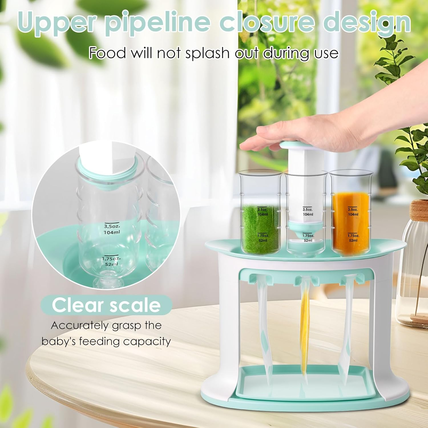 Squeeze Station for Homemade Food, Reusable Pouch Filling Station for Baby, Fruit Puree Pouch Filling Maker with 5 Portable Bags, Portable Squeeze Pouch Station Maker for Puree Food