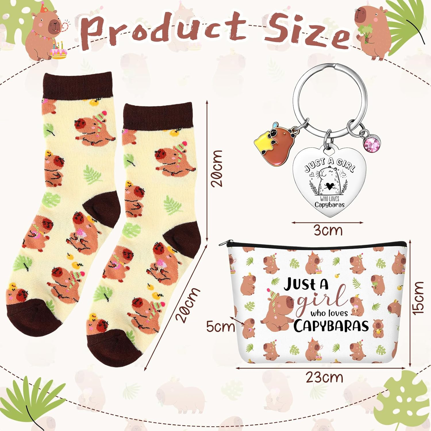 Xuniea 3 Pcs Capybara Gift Set Just a Girl Who Loves Capybaras Makeup Pouch, Keychain, Socks, Cute Capybara Themed, Pet Lover Present, Birthday, Christmas Animal Theme Gift for Friends, Family, Colle image number 3