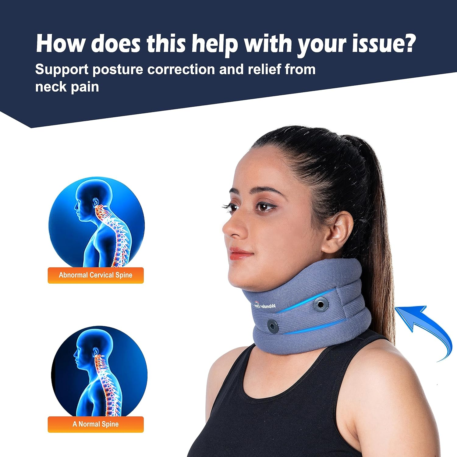 WC Soft Cervical Collar Adjustable Neck Support Brace for Neck Pain and Support for Women & Men Soft Beige XXL 3.5" image number 2