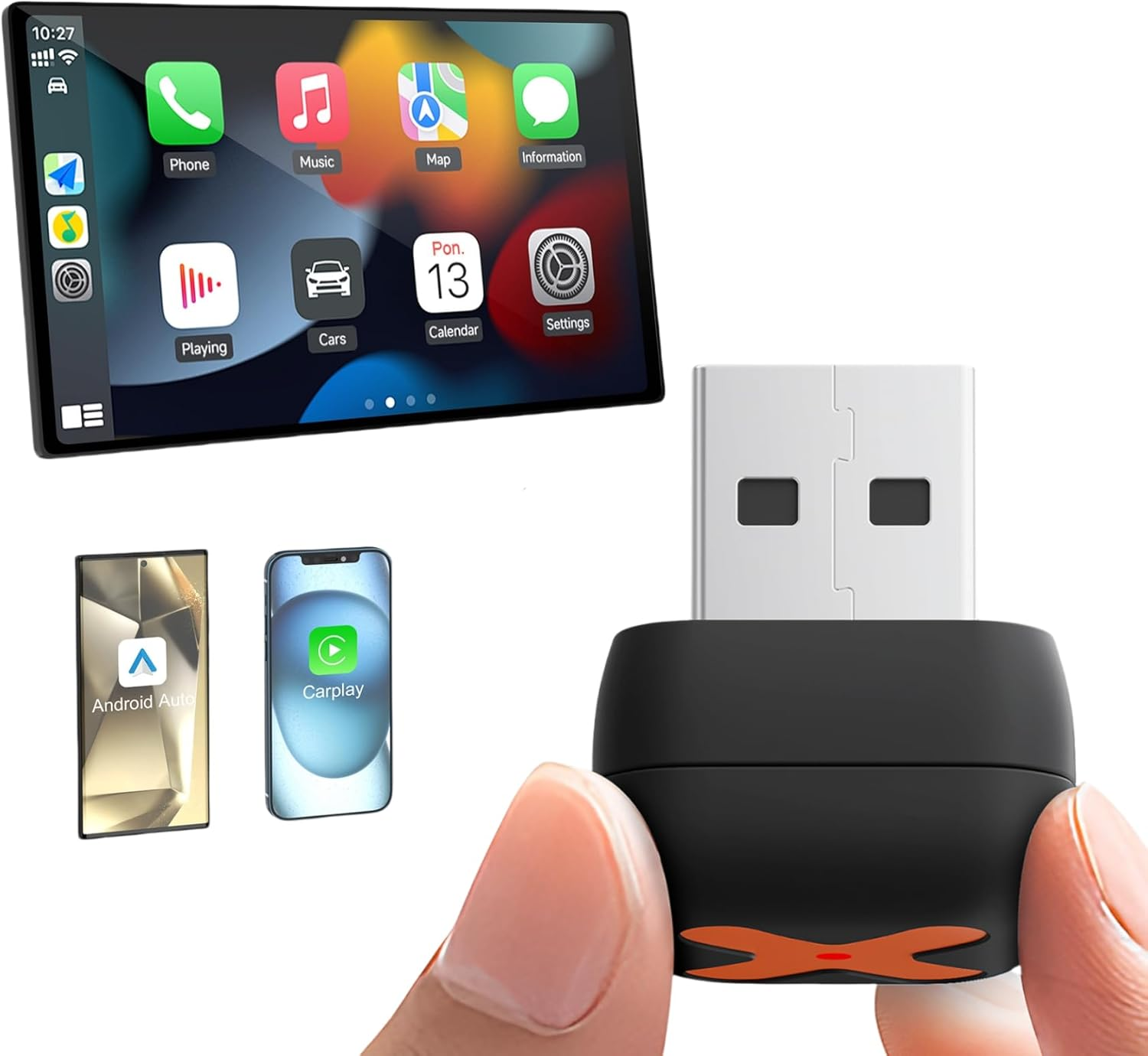 2-In-1 Mini Android Auto and Wireless Carplay Adapter Convert Factory Wired to Wireless Dongle, Compact Size USB Carplay Stick Android Auto Adapter for Ios 12+/Aandroid No Delay image number 5