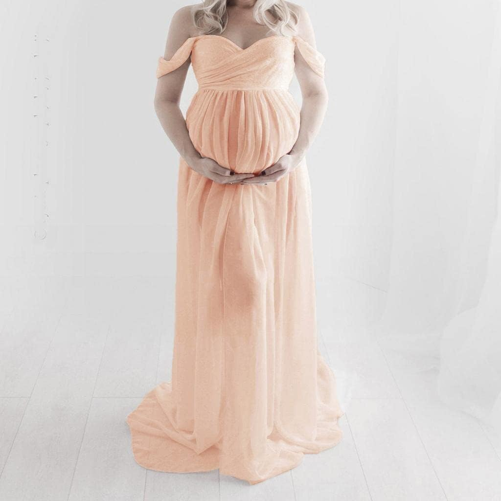 Off Shoulder Maternity Dress Skirts Maternity Photography, Pink M image number 3