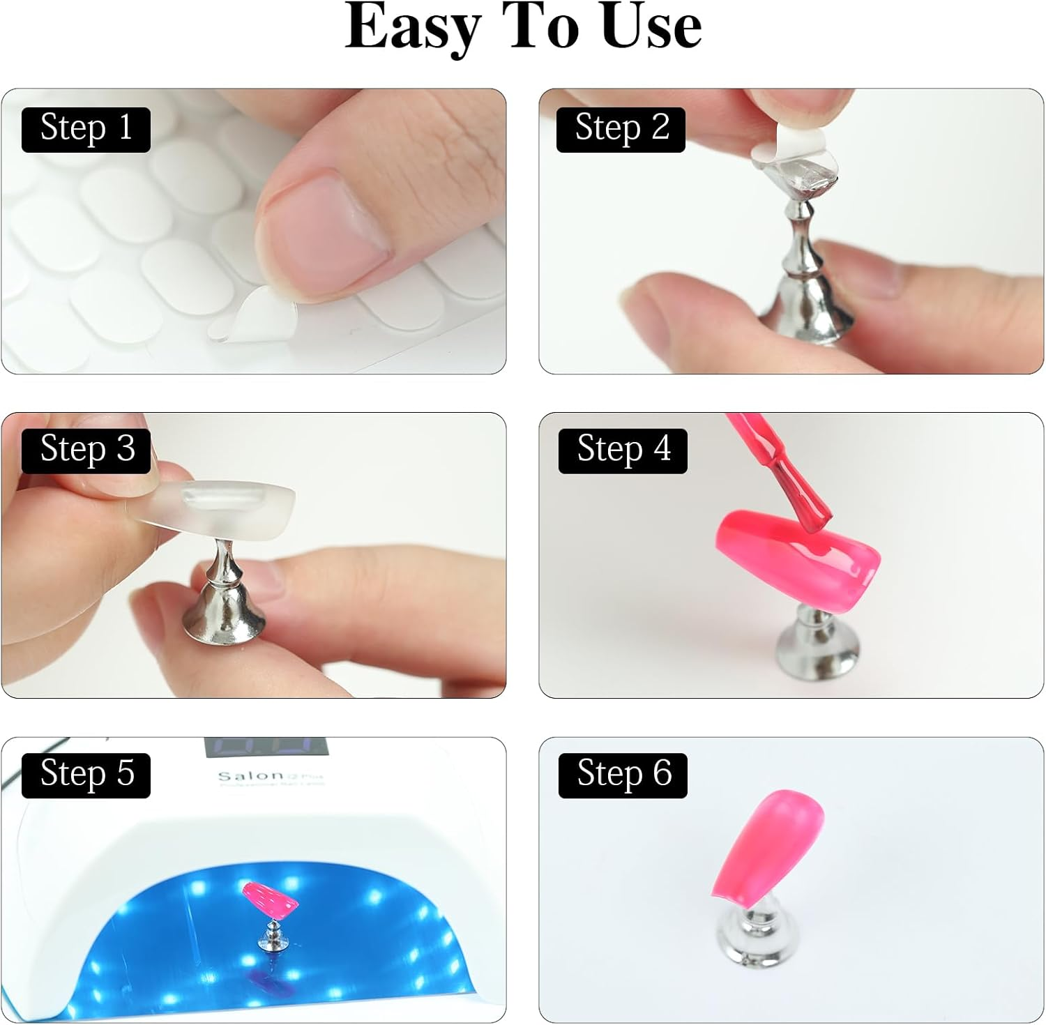 Ruetail 2 Sets Nail Stand for Press Ons Nail Art Display Stand, Comes with 100 Pcs Reusable Double Sided Sticker, Magnetic Fake Nail Painting Stand for Home DIY Nail Art Beginner Salon Supplies - Sea Blue image number 2