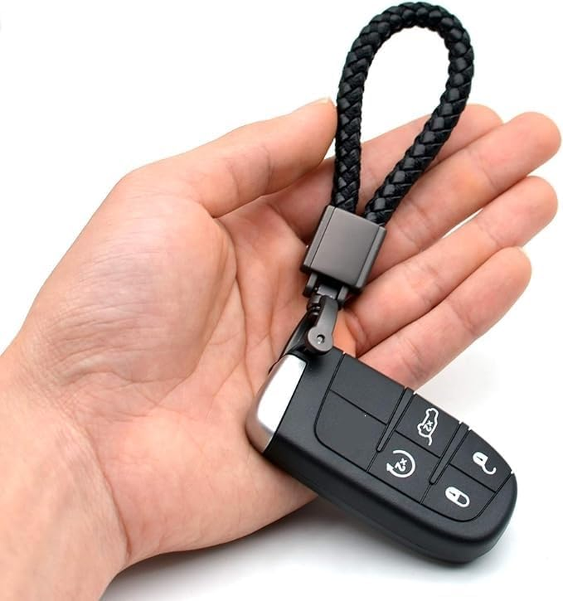 Metal Keychain Hand Woven Leather Rope Pendant Car Keychain image number 2
