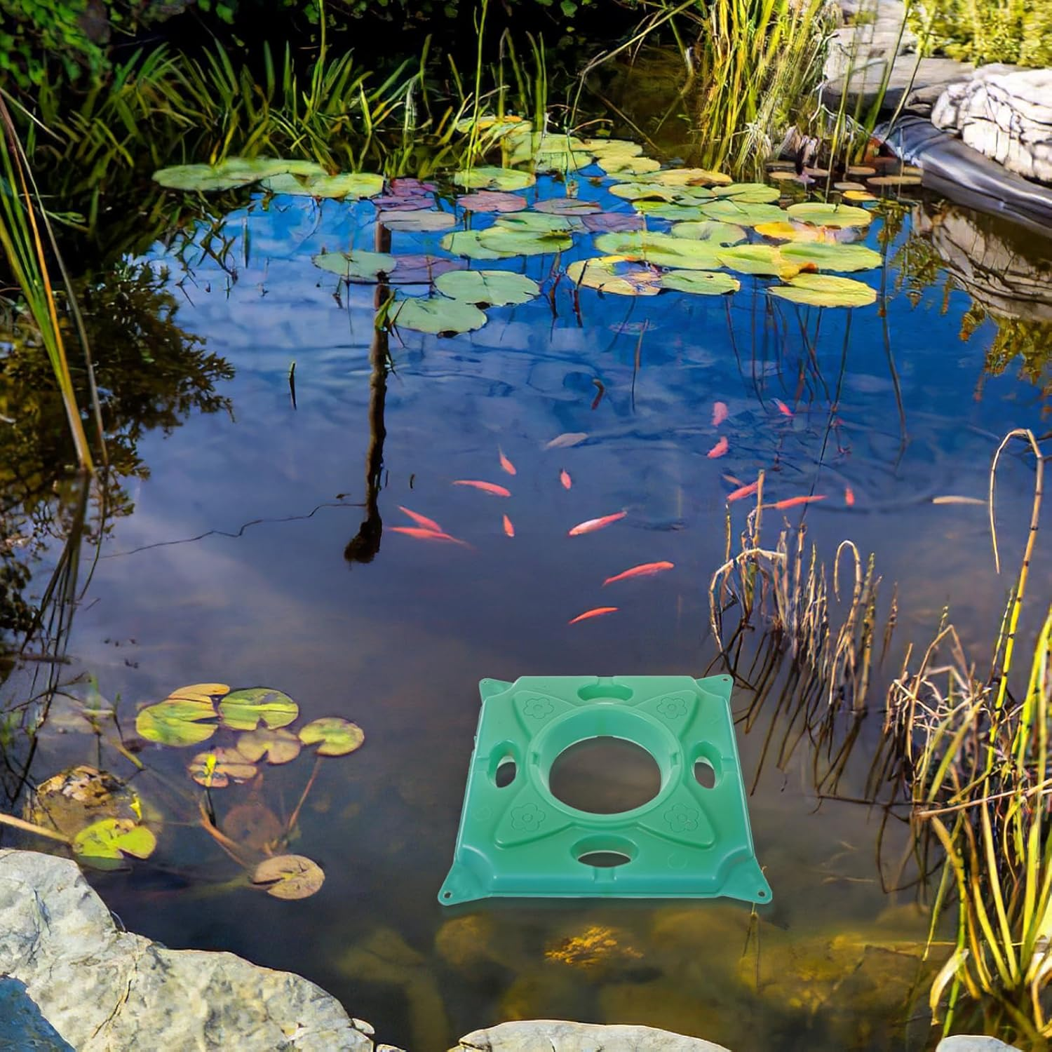 Parliky Floating Plant Island Raft Hydroponics Gardening Supply 33X33X5Cm Artificial Wetland Ecosystem Floating Planter for Ponds Aquatic Plant Floater image number 6